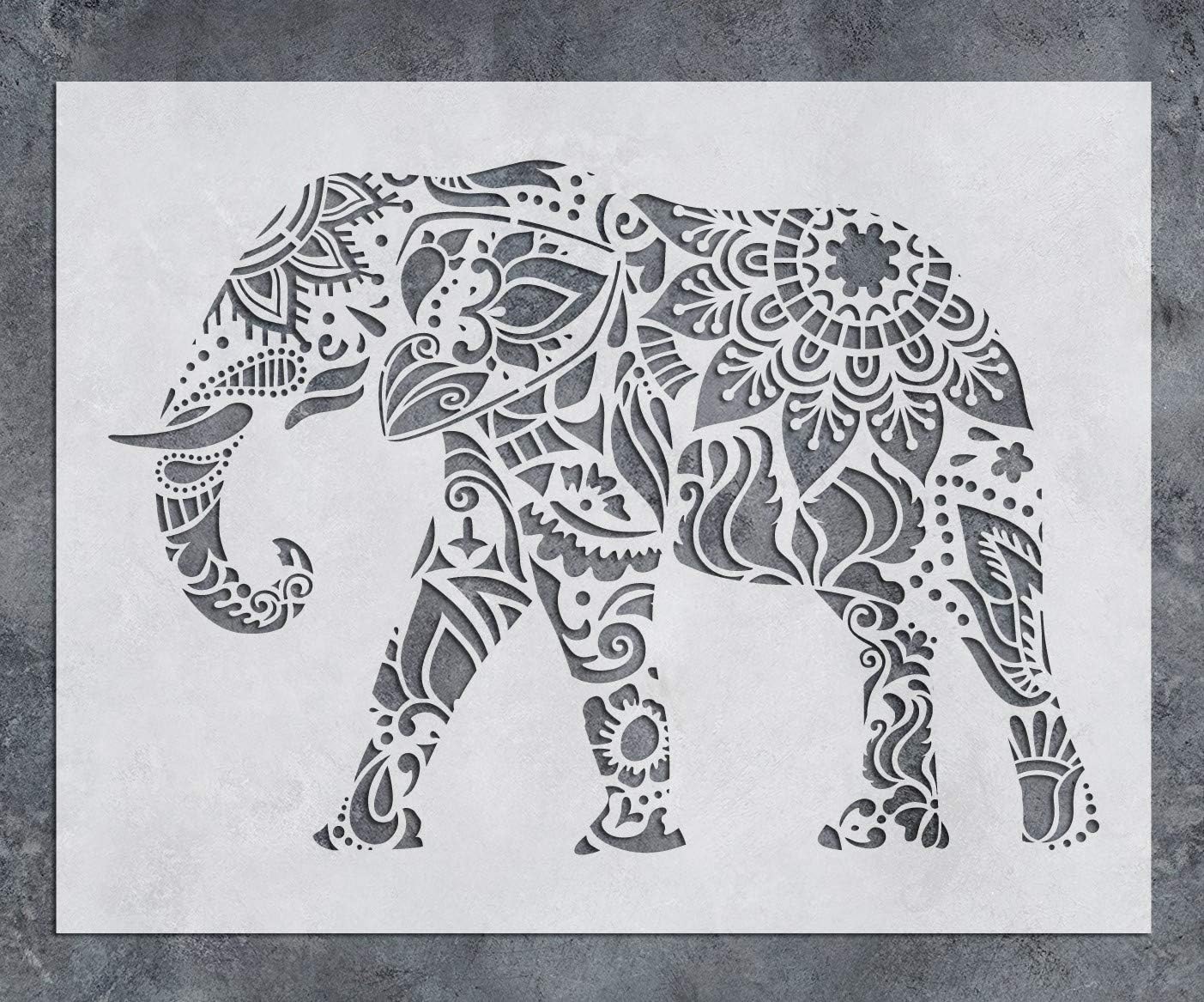GSS Designs Elephant Wall Decor Stencil - Mandala Elephant Stencil (30cm x 41cm ) Laser Cut Painting Stencil - Floor Wall Tile Fabric Wood Stencils -Reusable Template for Wall Decals Transfer(SL-021)