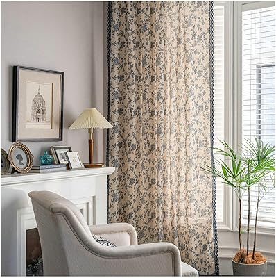 Gualiy Window Curtains Modern, Window Treatment Drapes 2 Panels Blue Rose Flower Printed Living Room Window Curtains 59 inch Wide Beige Blue Blackout Curtains for Bedroom 63 inch Long