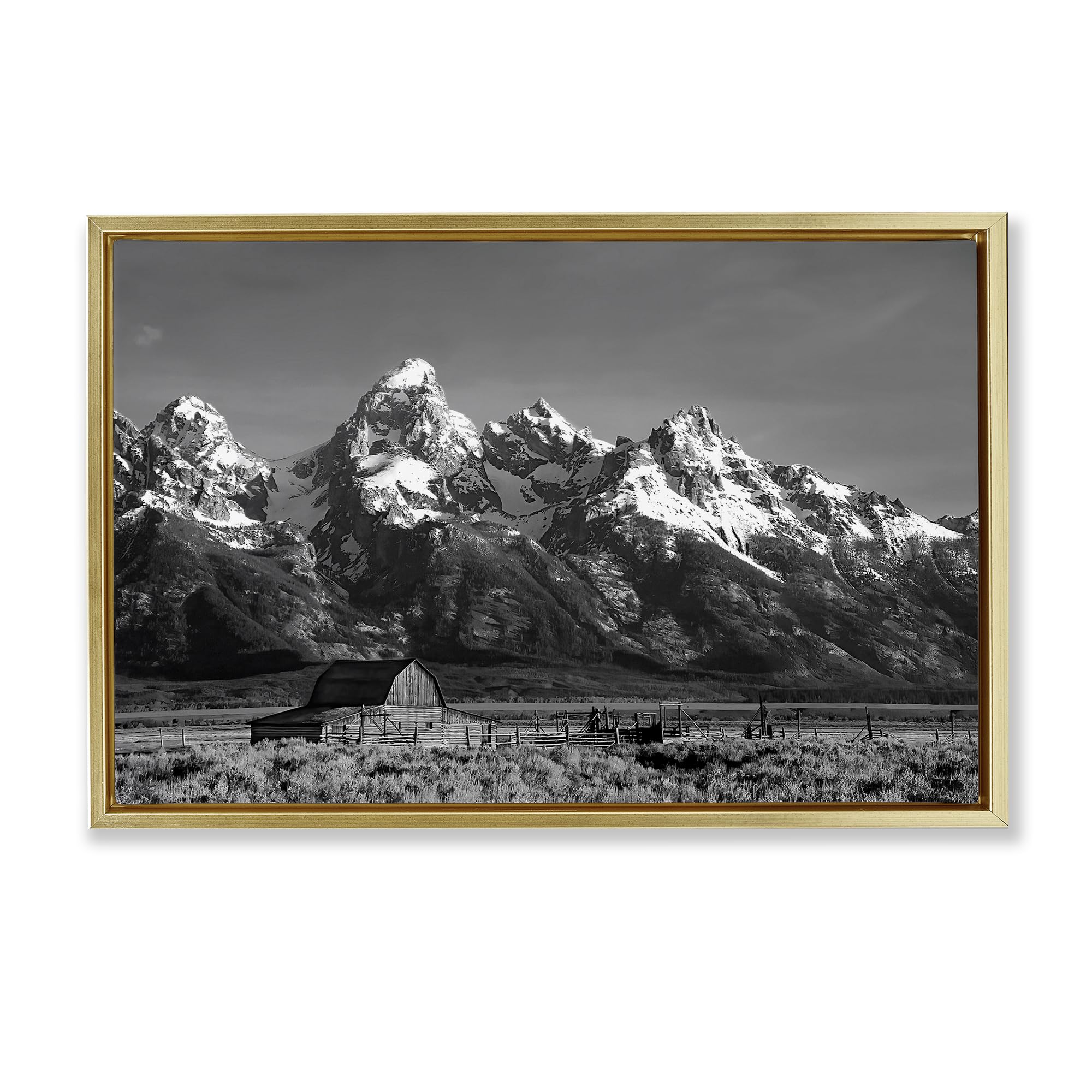 Stupell Industries Metallic Gold (Matte) 'John Moulton Barn Landscape'| Floating Frame Canvas Art
