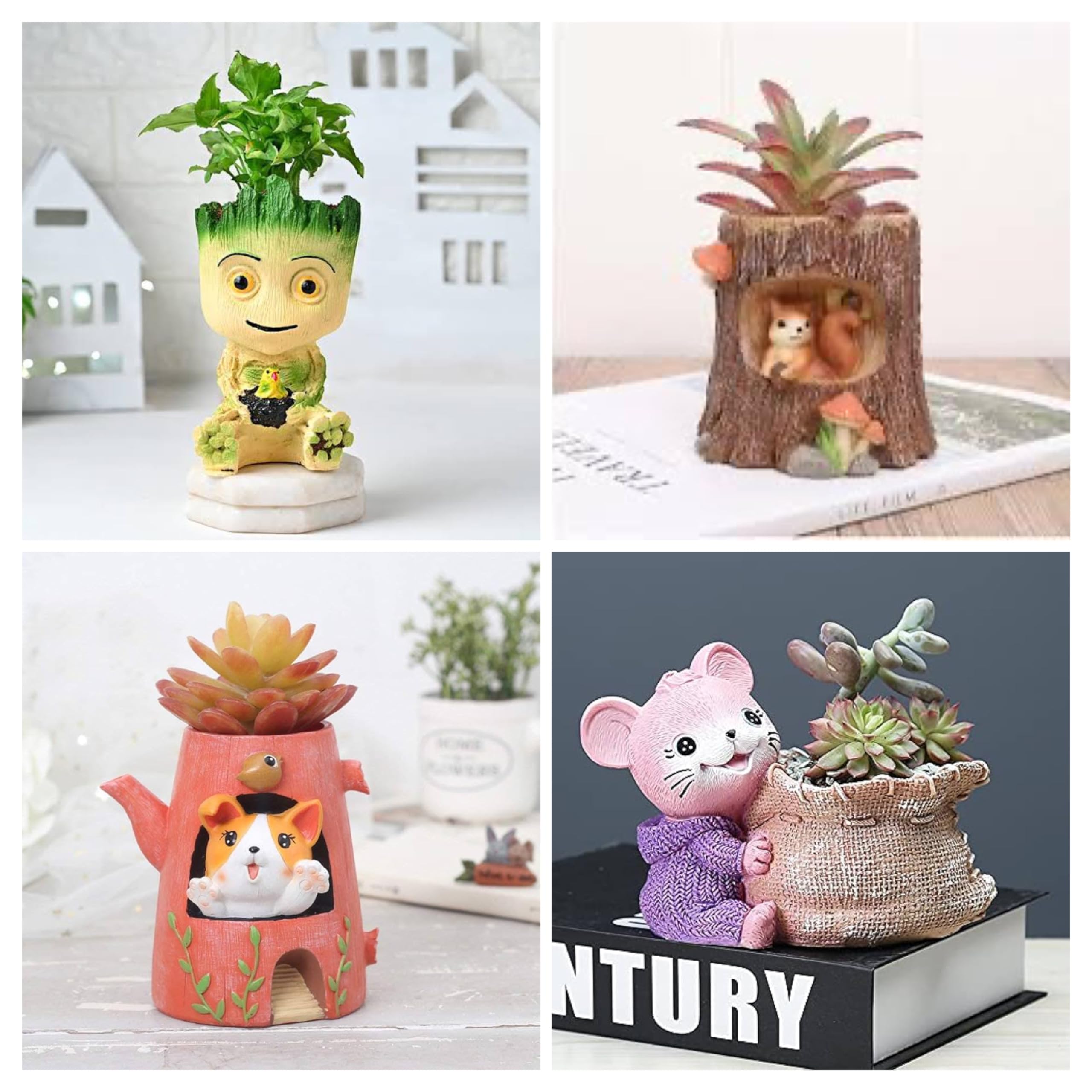 Brotherhood Enterprise Resin Pot Pack of 4 Owl Tree Puppy with Book Boat Tree Shape Resin Pot Design Resin Succulent Pots Resin Planter Succulent Pot Succulent Indoor and Outdoor Pot (Pack of 4.) (B0CSY4HJM4) Amazon Price History, Amazon Price Tracker