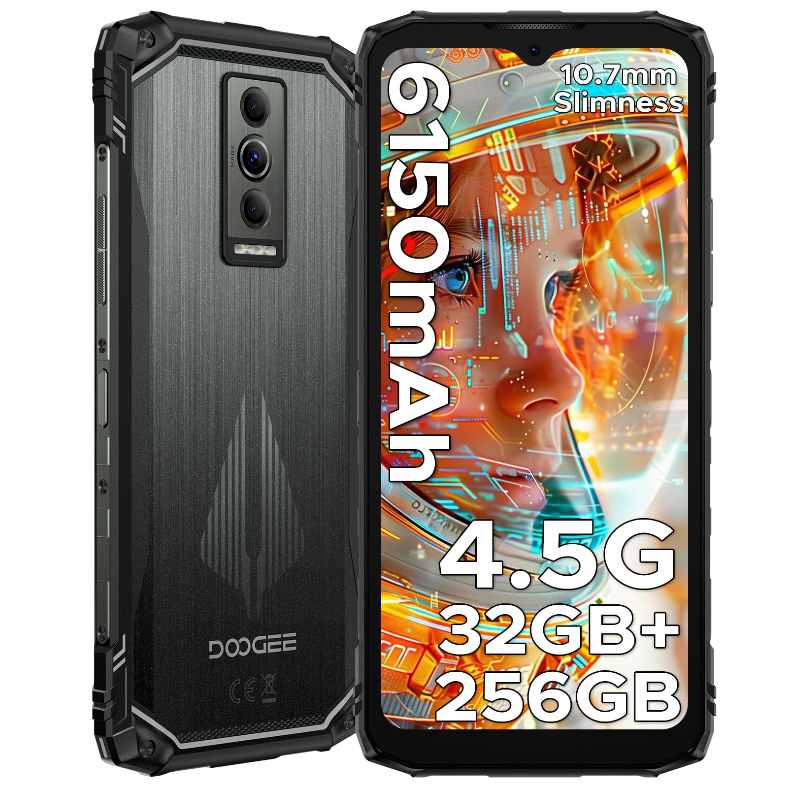 DOOGEE Blade10 Pro Energy Rugged Smartphone, 90Hz 6.56" 32GB+256GB/2TB TF, Octa Core telefono rugged, 6150mAh Telefono Indistruttibile, 4.5G Dual SIM/Widevine L1/50MP/NFC/Face ID/OTG/GPS/IP68/IP69K
