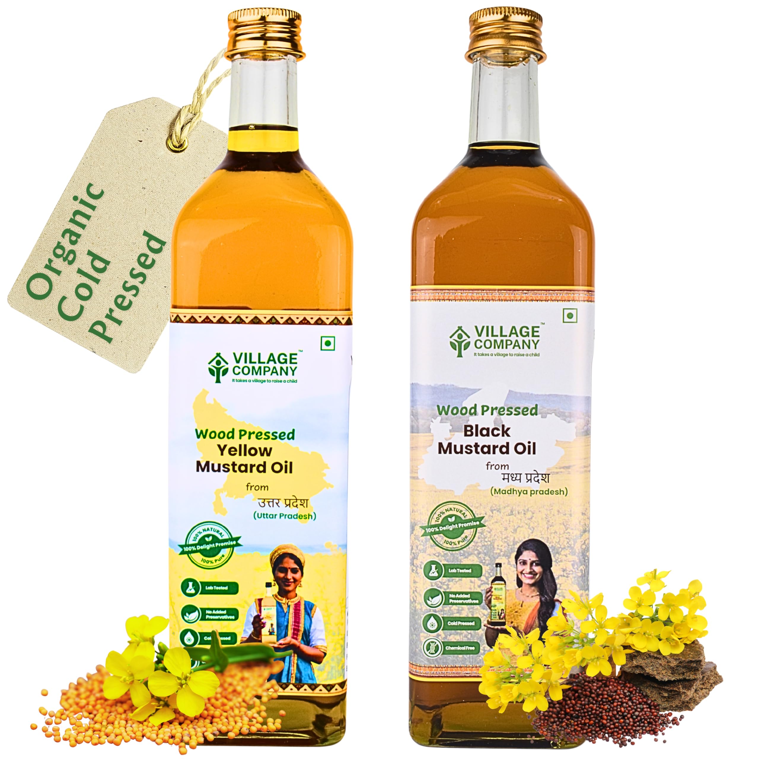Village Company Combo of Cold Pressed Yellow Mustard Oil and Black Mustard Oil | Wood Pressed | Glass Bottle (1 Ltr Each) (B0D3XPTPMT) Amazon Price History, Amazon Price Tracker