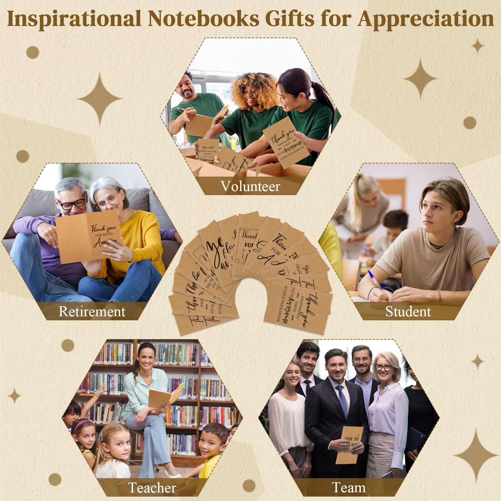 Fuutreo 50 Pack Inspirational Notebooks bulk 8.27 x 5.51 In A5 Kraft Motivational Notepads for Employee Appreciation Gifts Teacher Volunteer Coworker School Office Supplies (Thank You)
