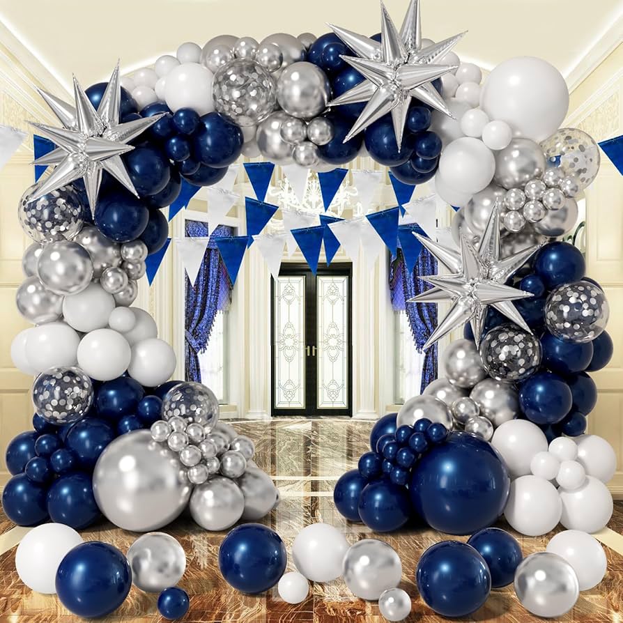 Amazon.com: Bonropin Navy Blue and Silver Balloon Garland