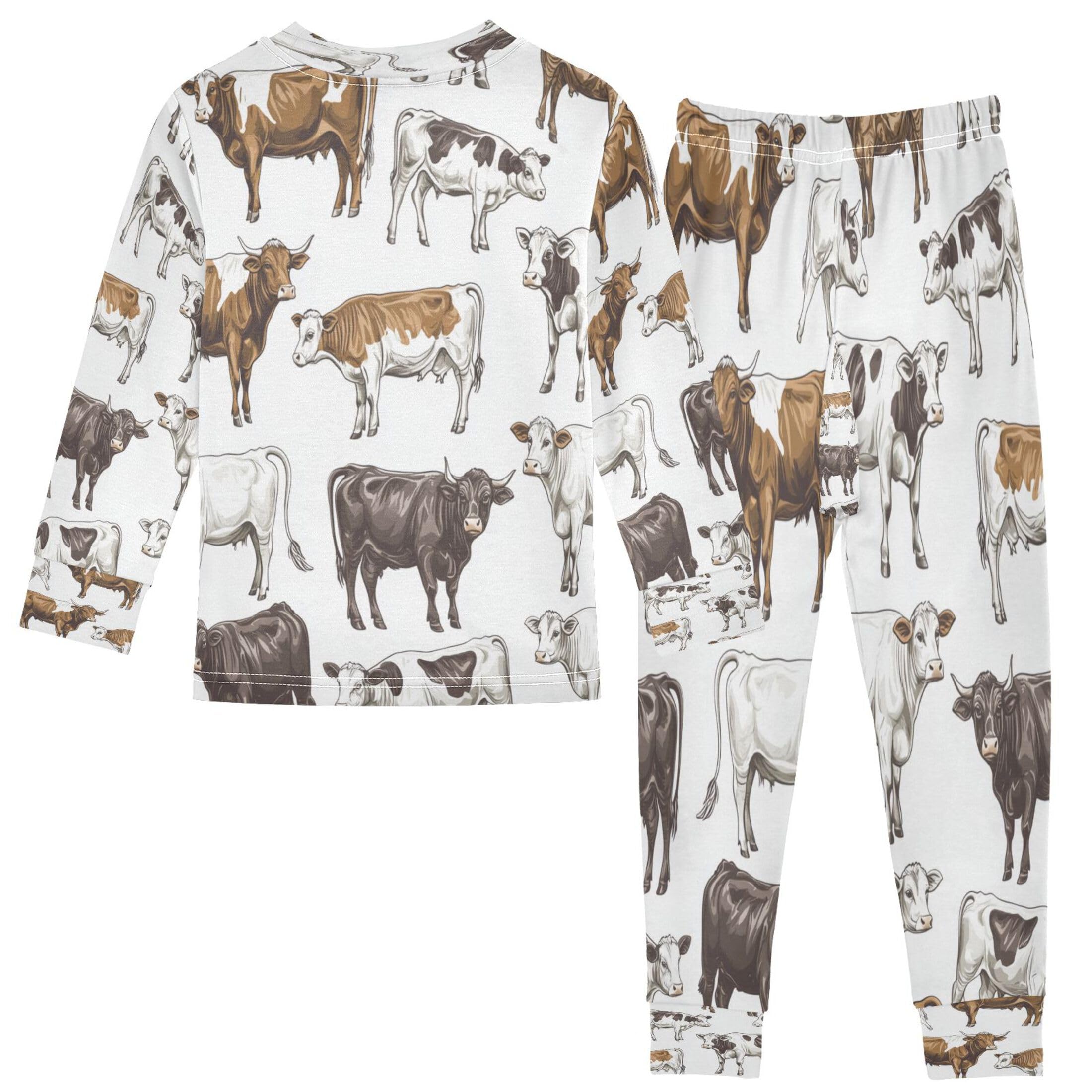Vozoza Vintage Cows Calves Pajama Sets Long Sleeve Top with Pants Cotton Soft Sleepwear 2 Piece Pjs Set Size 3T