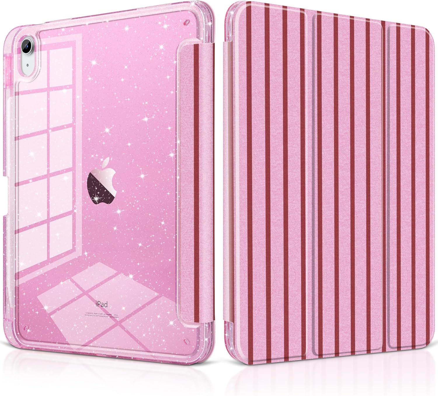 DONGKE for iPad 11th Generation Case (A16, 11-inch 2025) / iPad 10th Generation (10.9-inch 2022), Glitter Clear Acrylic Back, Pencil Holder, Trifold Stand, Auto Sleep/Wake - Pink Stripes