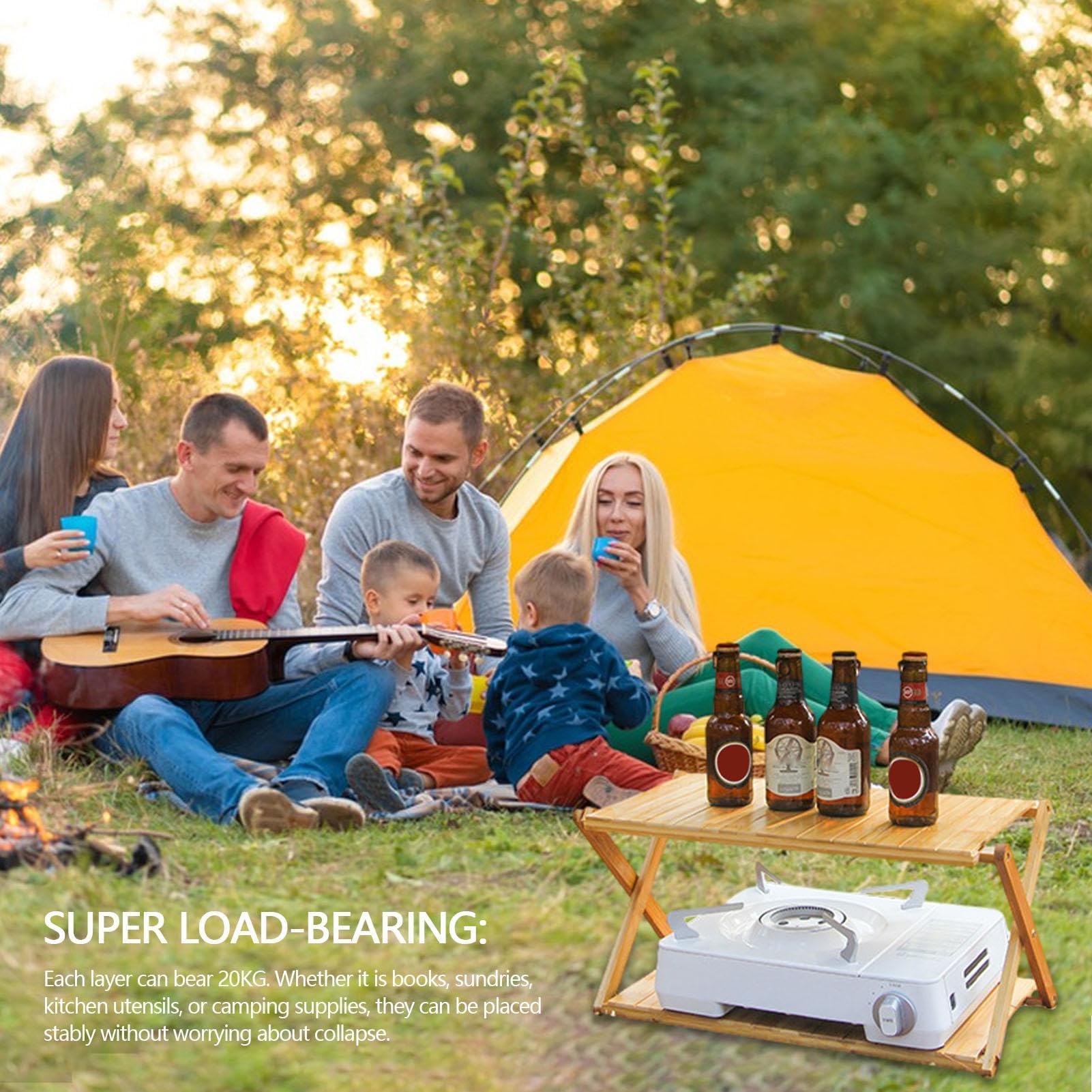 Camping-Klappregal, Camping-Klapplagerregal,2-stufiges Holzregal - Pflanzenregal für den Innenbereich, faltbar, zusammenklappbarer Schuhregal-Organizer, Holzregal