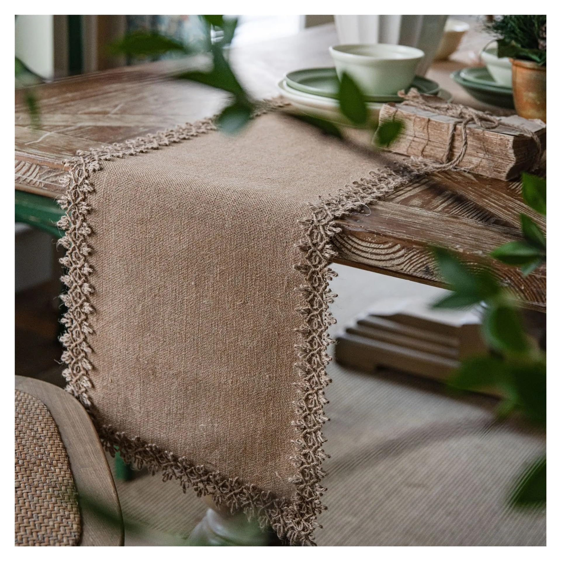 Table Runner Table Runners Farmhouse Rustic Natural Jute Lace Vintage Country Wedding Birthday Decoration(Style1,30x160cm)