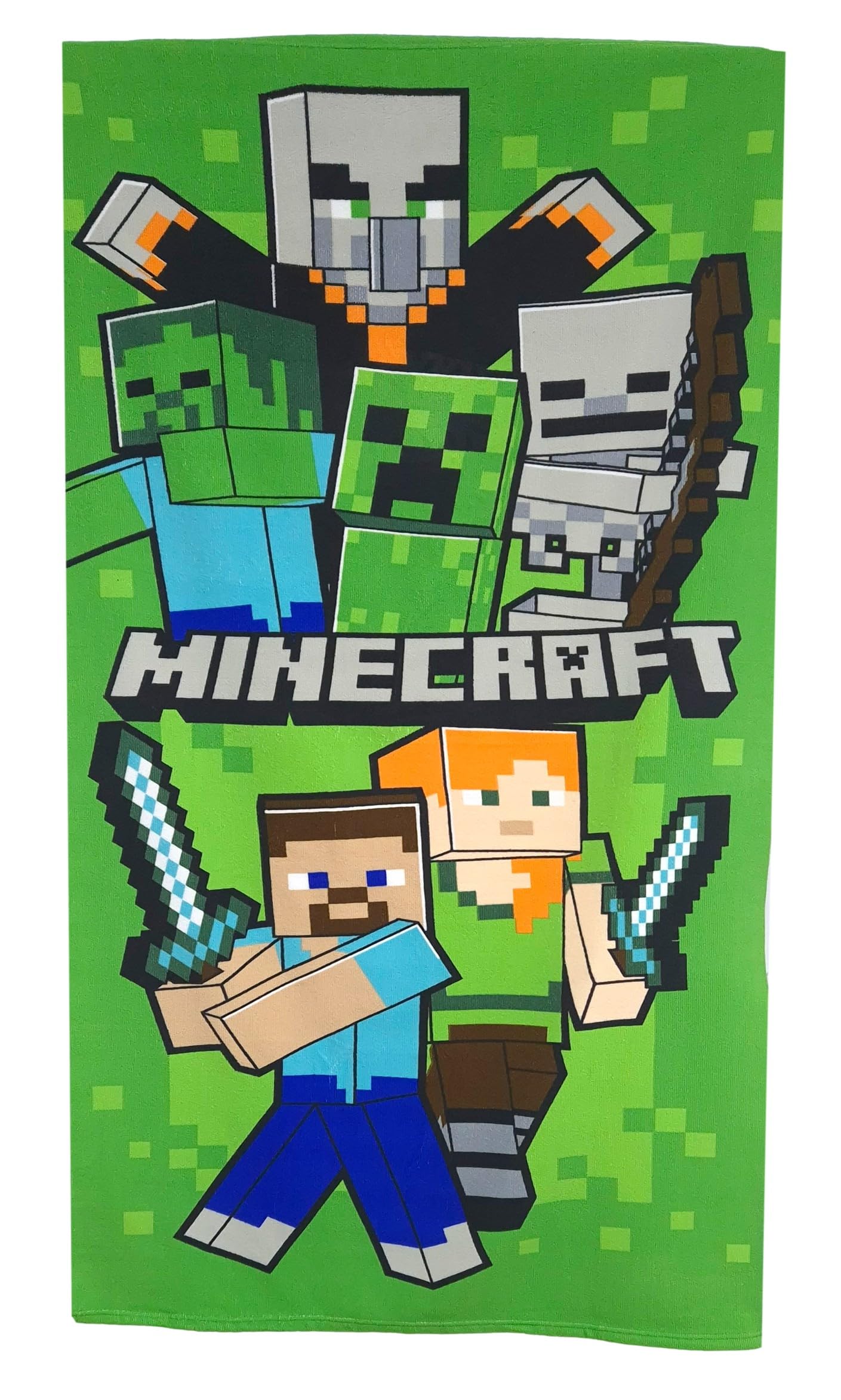 Theonoi Children's Towel Beach Towel Beach Towel Bath Towel 70 x 140 cm Microfibre (Minecraft Green)