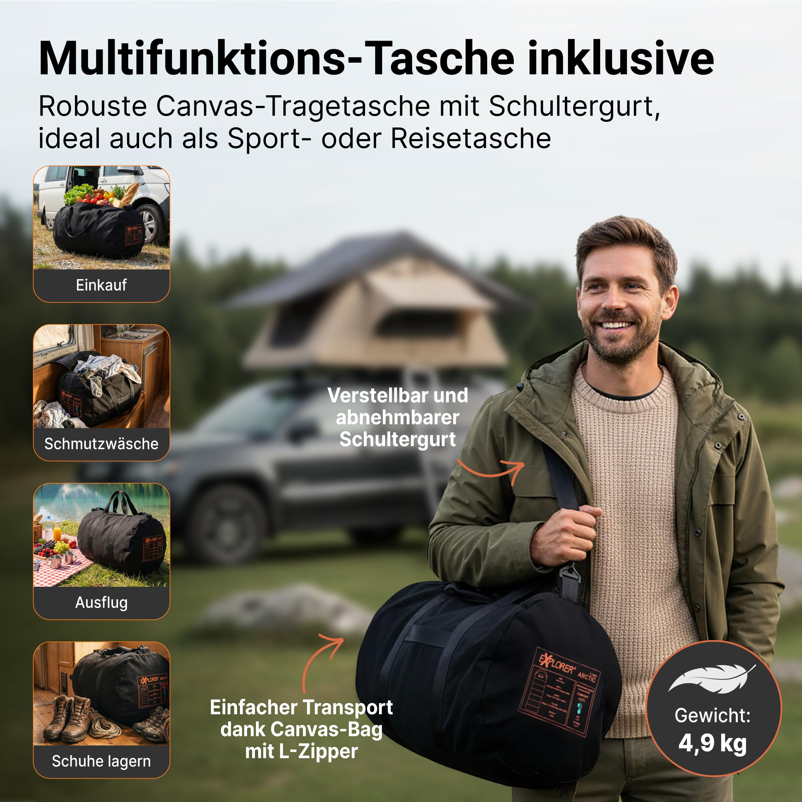 EXPLORER Arctic XXL Deckenschlafsack Winter -24°C Extrem – Camping Schlafsack aus 100% Baumwolle & Flanell – Koppelbar & Wasserabweisend – 90/110/140 cm