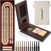 Vista 1 de Cribbage Board, Foldable 4-Track Cribbage Board Game Set, Solid Wood Game Board with 12 Brass Pegs & Felt-Lined Storage, for 2-4 Players, with