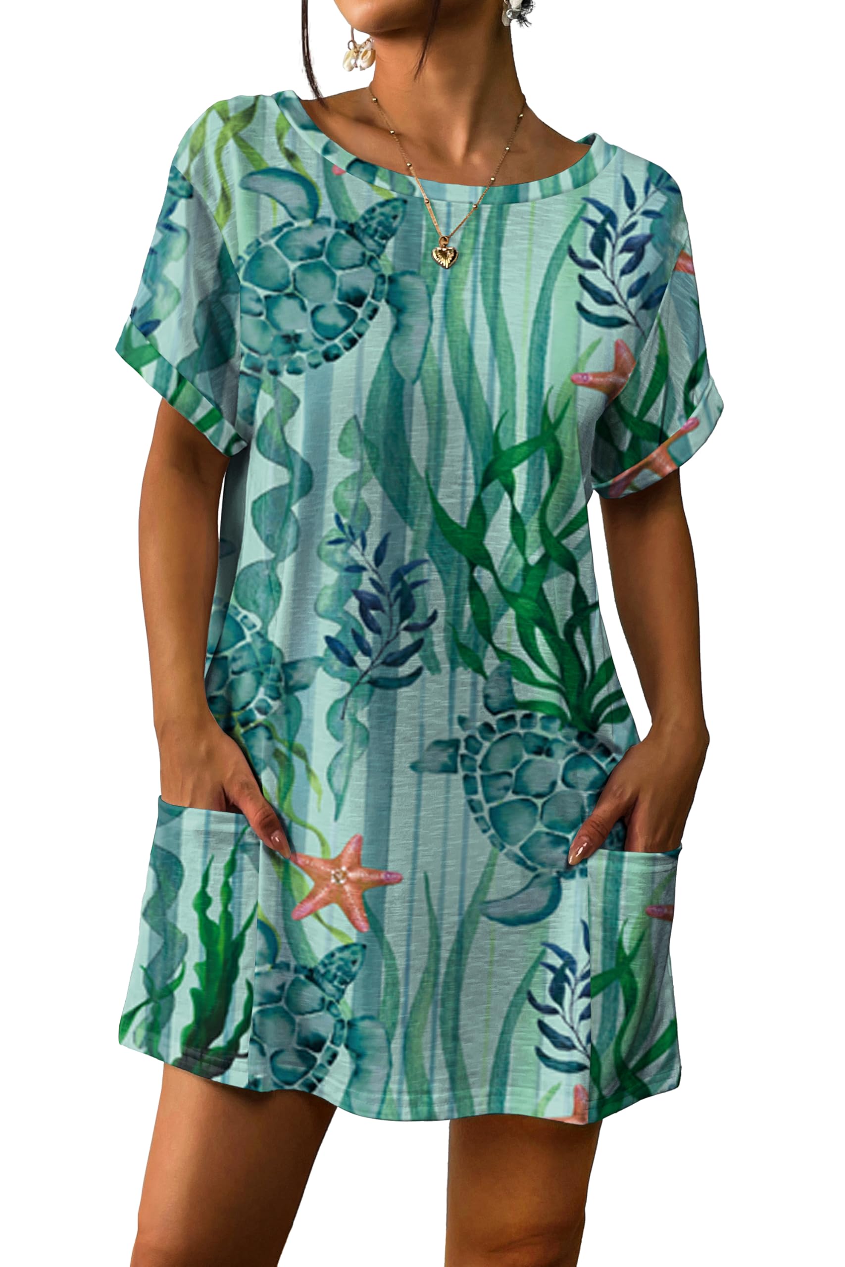AIMAGE Womens Swimsuit Coverup Bathing Suit Cover Ups Casual Short Sleeve Bikini Beach Dress with Pocket