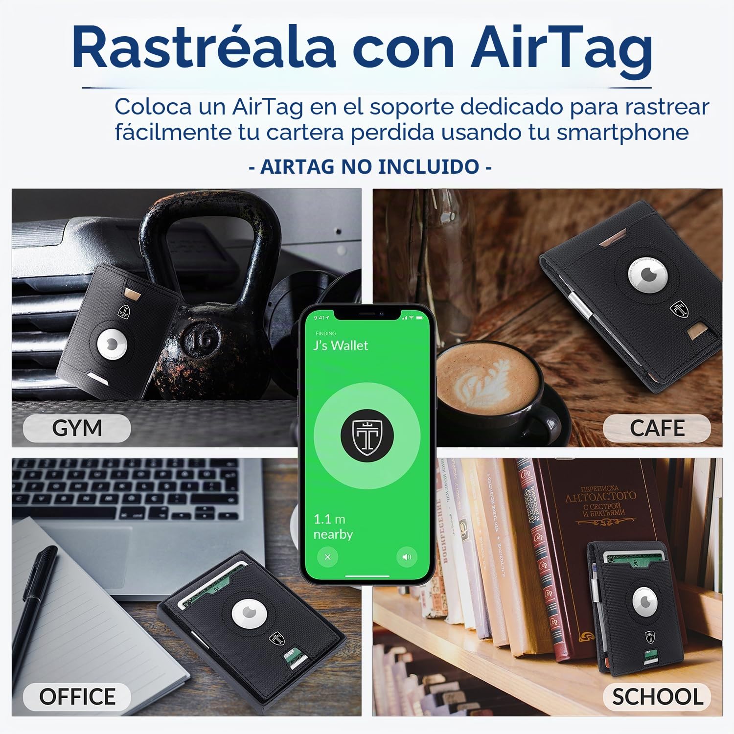 TRAVANDO AirTag* - Cartera para Hombre con Clip para Dinero, Tarjetero con Bloqueo RFID, Regalos Plegables para Hombres