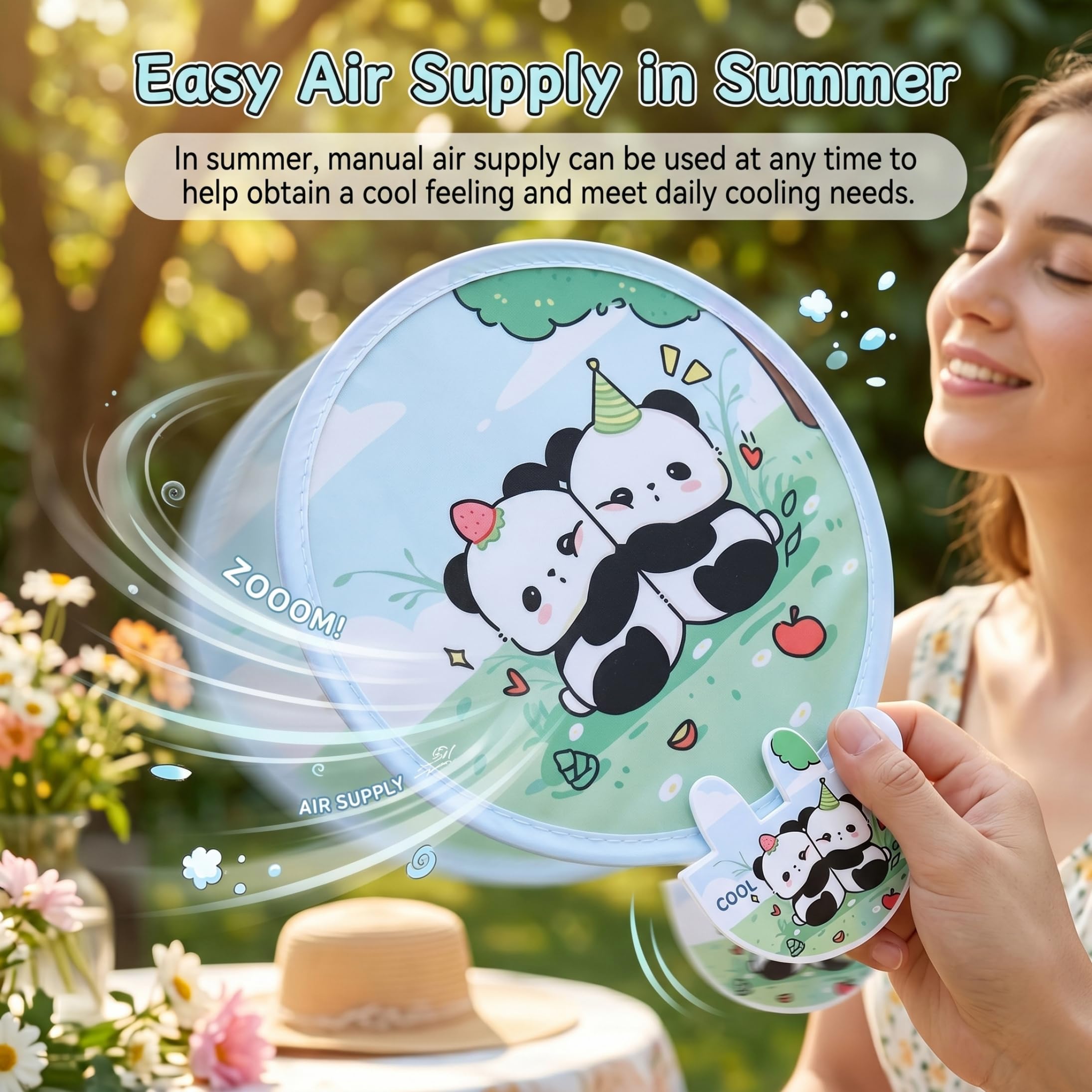 6-teiliges faltbares Handfächer-Set, süße Panda-zusammenklappbare runde Fächer, tragbare Kühlausrüstung für Strandreisen, Festivals, Partygeschenke, 20, 3 cm