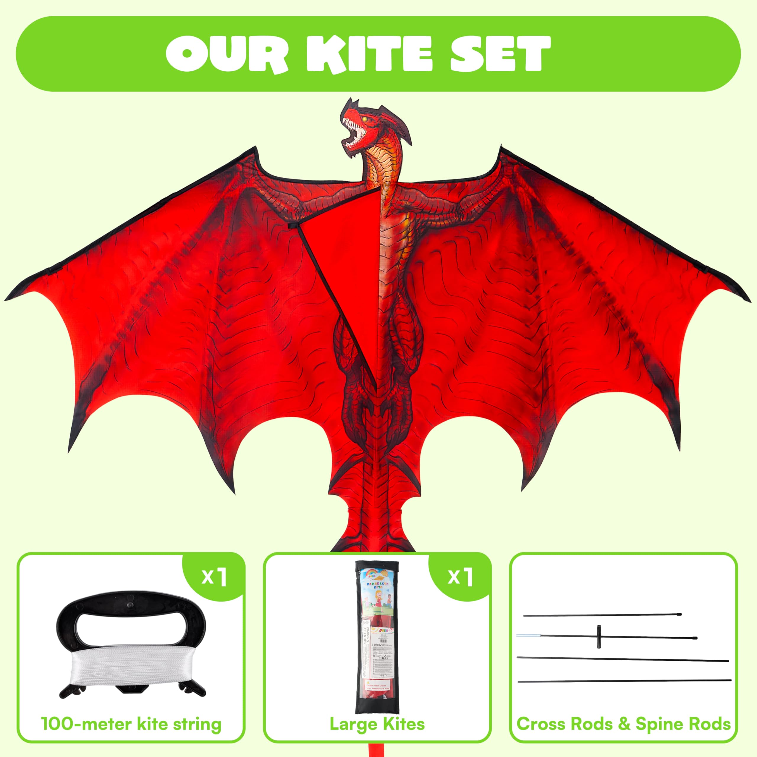 JOYIN Dragon Kites for Kids and Adults Easy to Fly Large Single Line Kite for Kids - Image 4