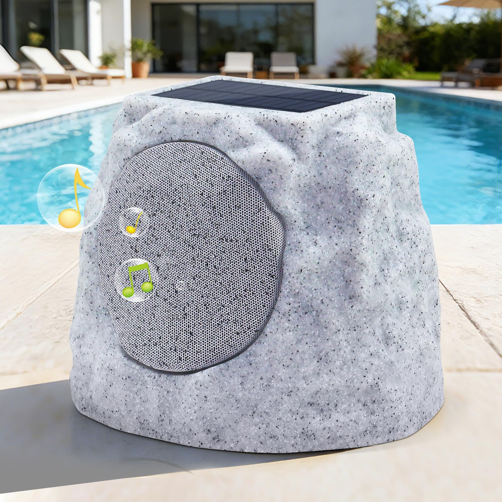 MIKK Outdoor Rock Speakers Waterproof Patio with Lights Color,Multi-Sync Up to 100 Speakers Pairing Solar Powered Rock Speaker Rechargeable for Pool Party Yard Garden Outside 2 Pack — view 8
