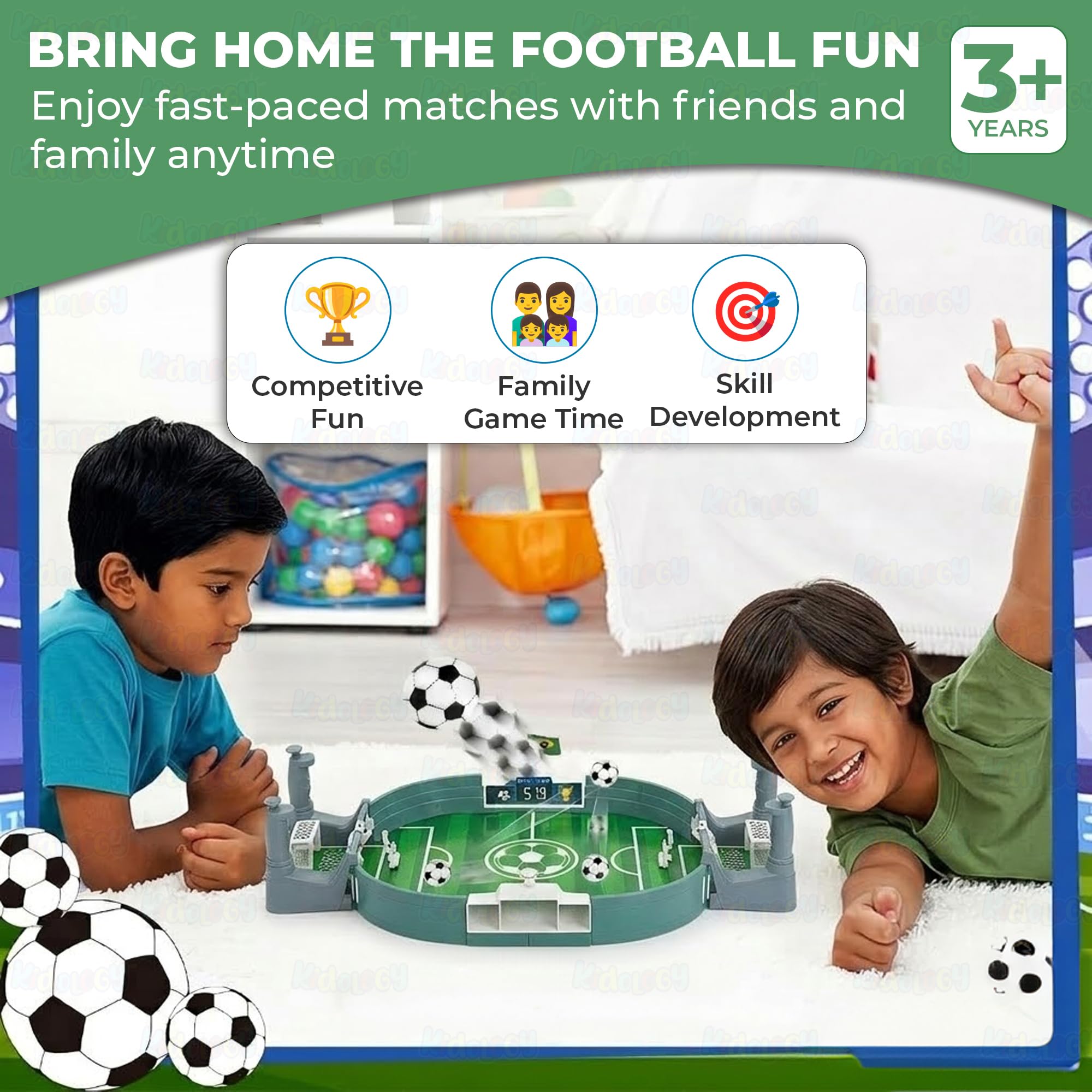 Kidology Mini Football Tabletop Game for Kids 3+ Years | Builds Hand-Eye Coordination Focus & Strategy | 2-Player Indoor Soccer Board Game for Teens | Portable Sports Gift for Boys & Girls 4