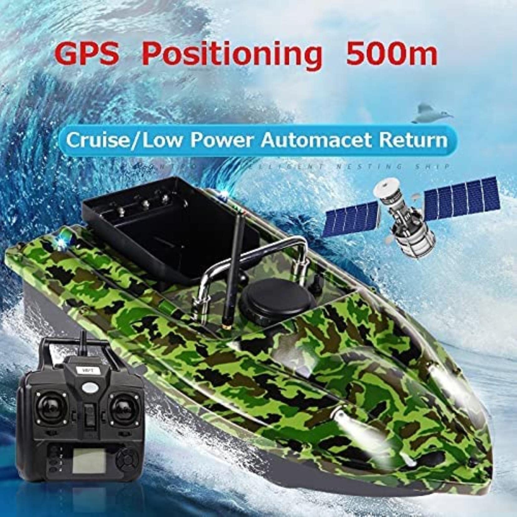 Bateau amorceur, Bateaux amorceurs pour la pêche à la Carpe, Bateaux amorceurs, régulateur de Vitesse sans Fil Intelligent GPS Camouflage RC Bateau amorceur 500