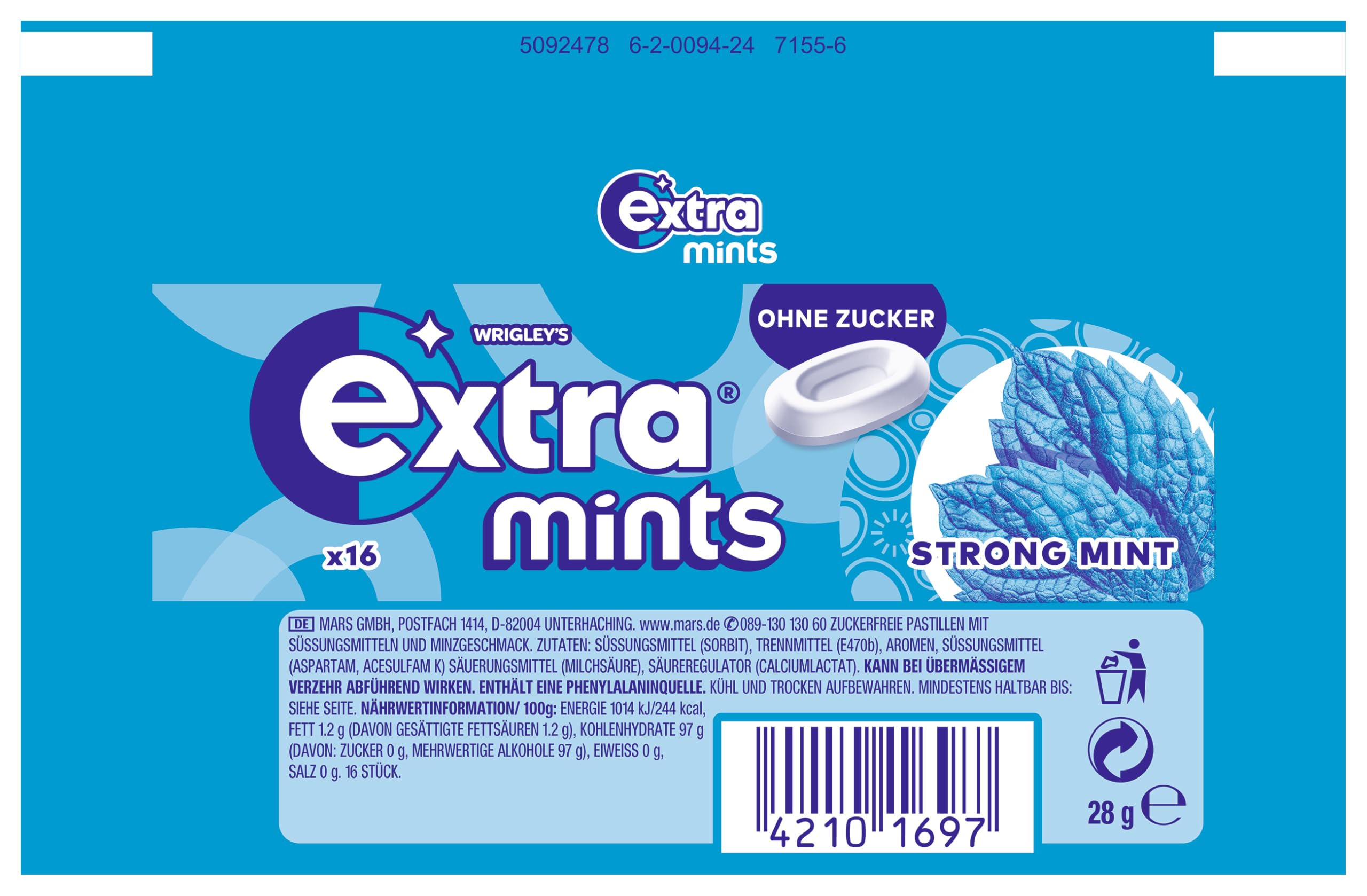 Extra Mints Mix Lutschpastillen I 4 Packungen 2 Sorten I 96 x 16 Dragees I 48 x 16 "Spearmint" I 48 x 16 "Strong Mint" I Frischer Atem I