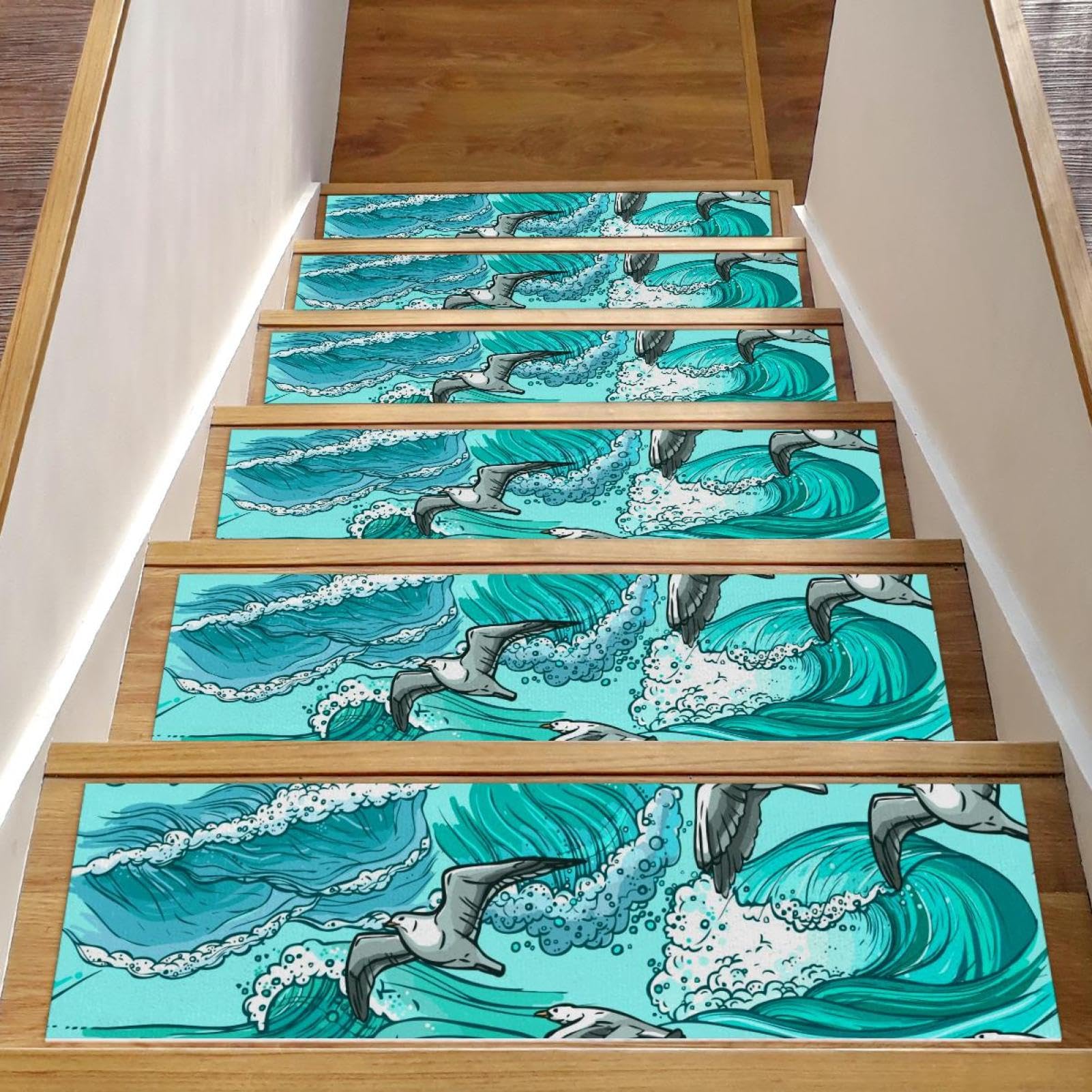 Tapis de marche d'escalier motif mer pour sécuriser les enfants et les animaux