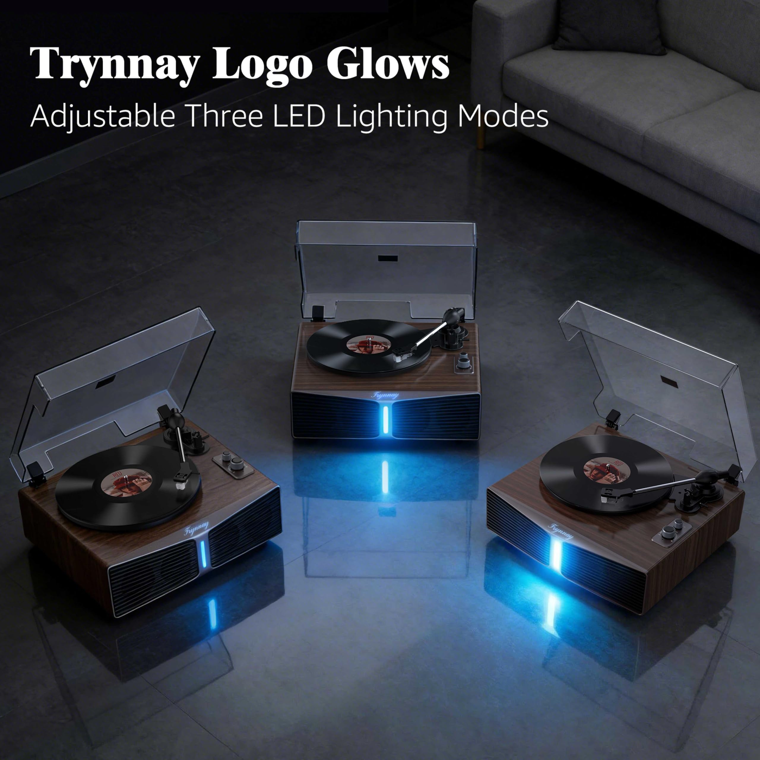 Platine Vinyle avec Haut-parleurs intégrés, Platine Bluetooth avec Haut-parleurs intégrés, contrepoids réglable, AT-3600L, 33/45 Tours/Minute, Barre Lumineuse à luminosité réglable, Brun