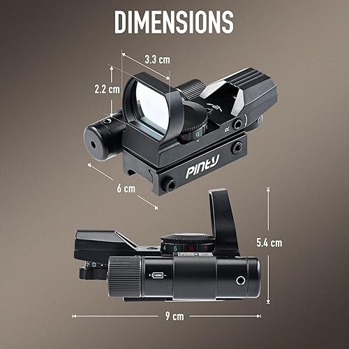 Vista 59 de PINTY Vista de punto rojo con punto rojo/verde y múltiples retículas, para riel Picatinny, pistola, rifle (combo láser opcional)