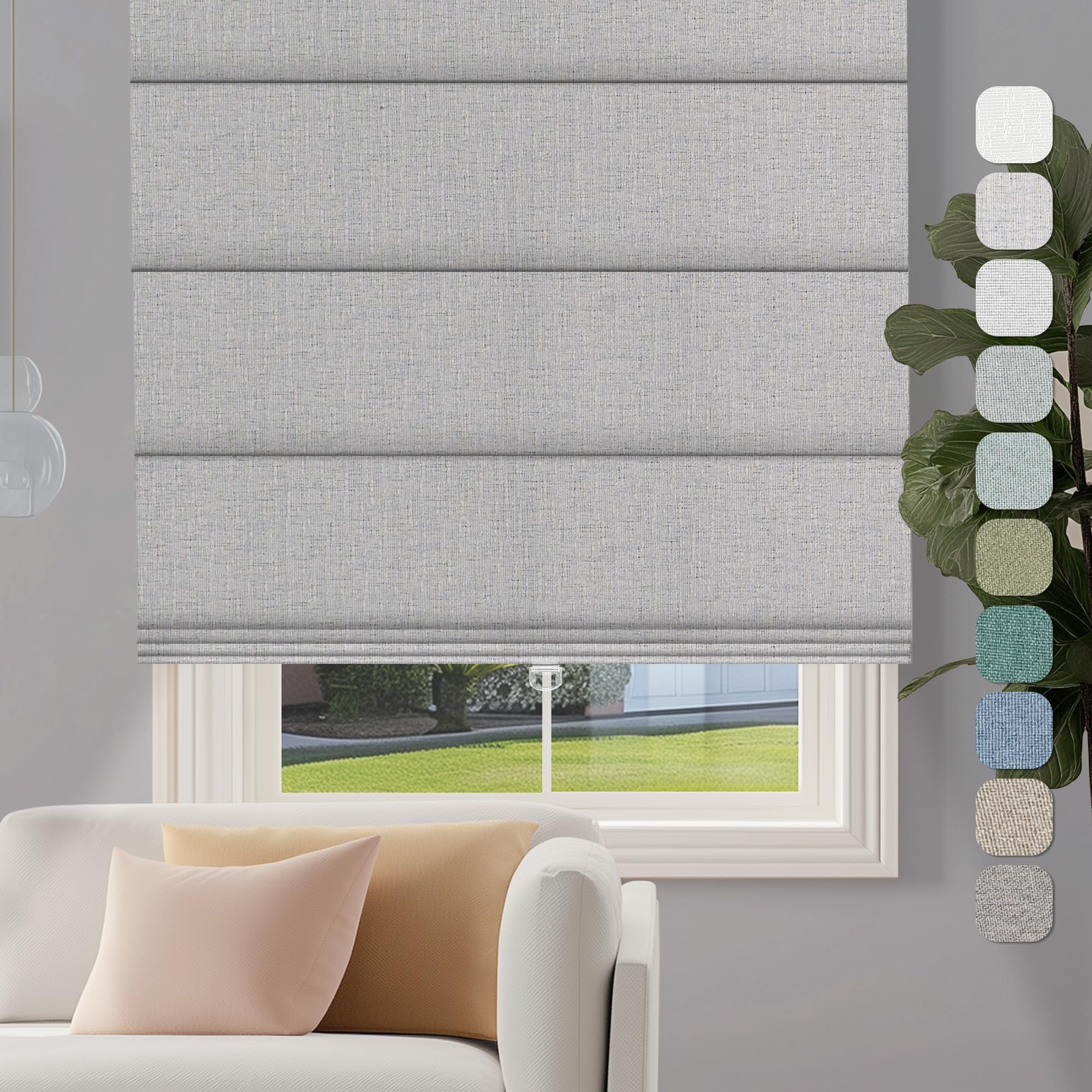 Sulugood Cordless Roman Shades for Windows - Marble White, Blackout Roman Shades Fabrics, Roman Blind for UV Protection Thermal Insulation for Bedroom