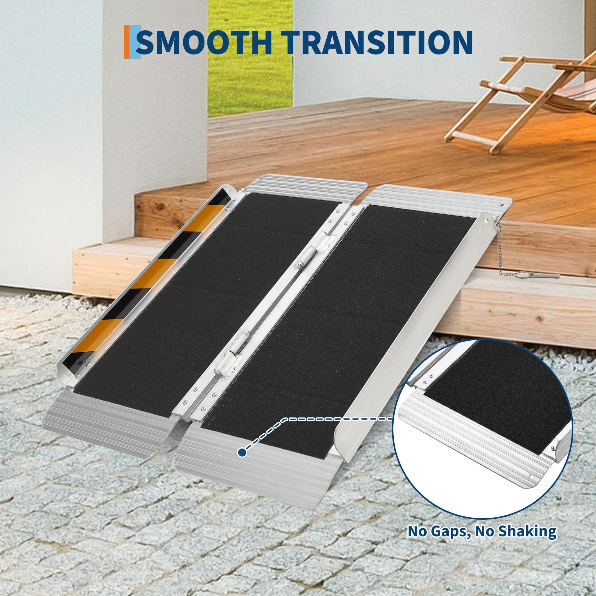 Rampa Plegable Portátil De Aluminio Para Silla De Ruedas: Superficie Antideslizante, Capacidad De 270 a 360 Kg, Ligera, Ideal Para Escalones, Puertas, Escaleras y Scooters. Diseño Con Cerradura De Seg