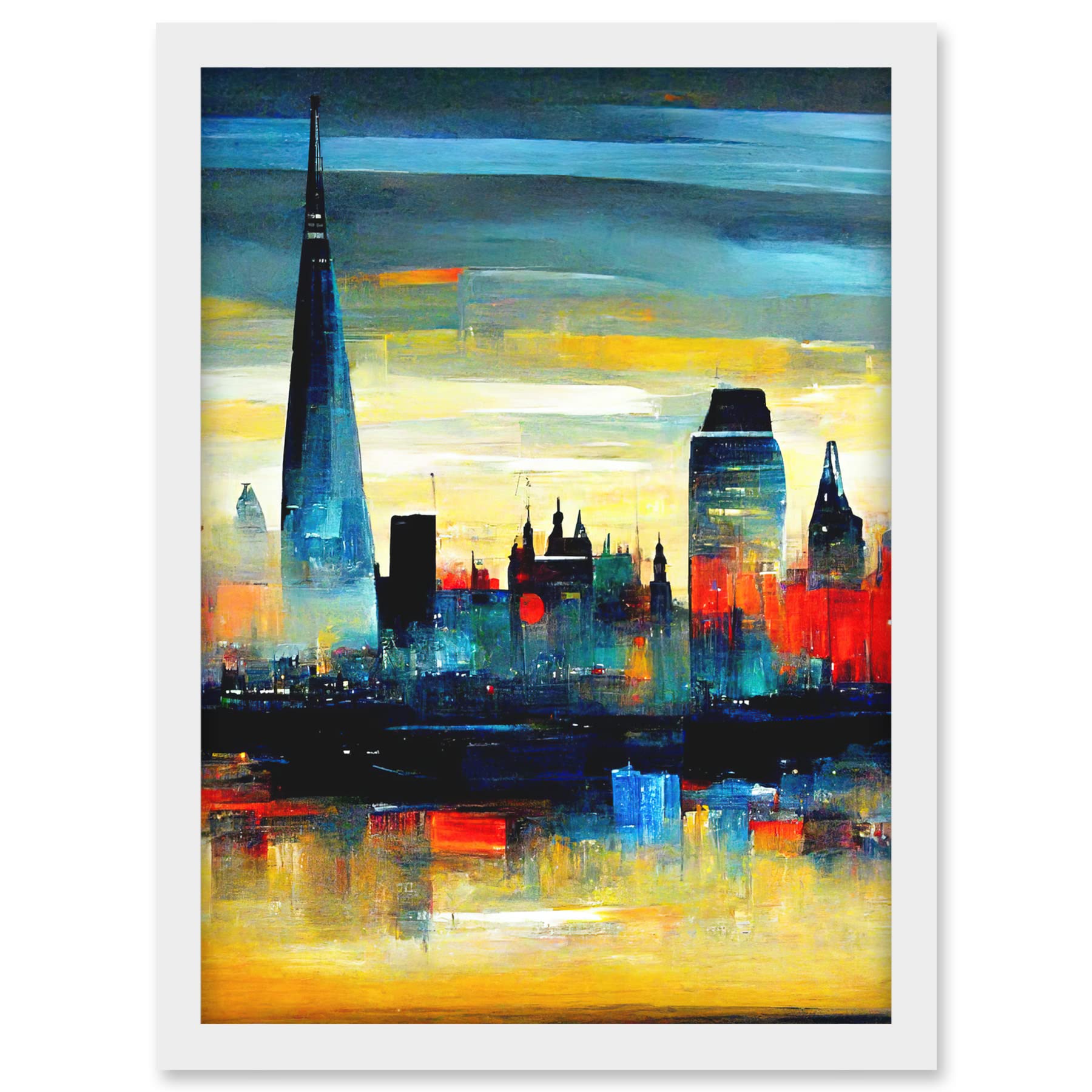 Doppelganger33 LTD London Skyline Reflecting On River Thames Modern Oil Paint Artwork Framed A3 Wall Art Print