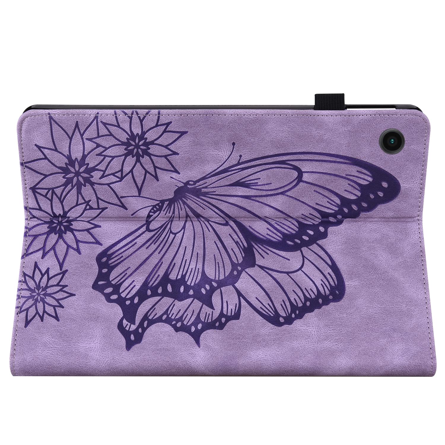 Samsung Galaxy Tab A9+ 11" etui z wytłoczonym motylem etui ze skóry PU portfel uchwyt na długopis tablet pokrowiec ochronny do Galaxy Tab A9+ 11 cali SM-X210/SM-X215/SM-X216 fioletowy