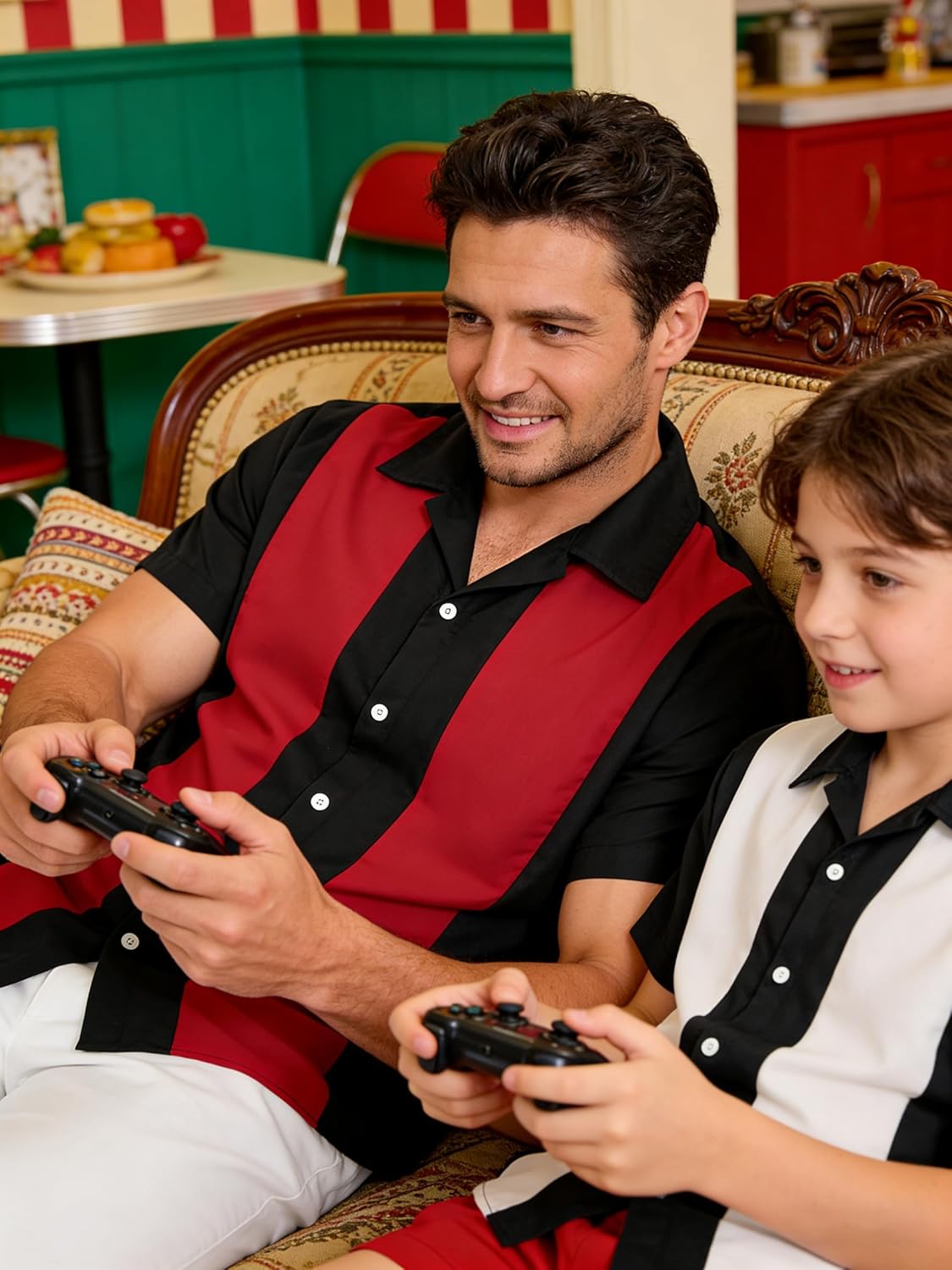 Men's Vintage Bowling Shirts 1950s Retro Short Sleeve Outfits Button Down Summer Cuban Beach Shirt - Image 3