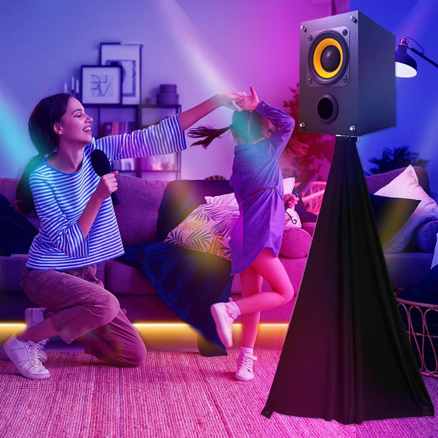 2 supporti per altoparlante, supporto per altoparlante, supporto per scatole, treppiede per DJ, discoteca, sala prova, treppiede per altoparlanti, cover elasticizzata (senza supporto)