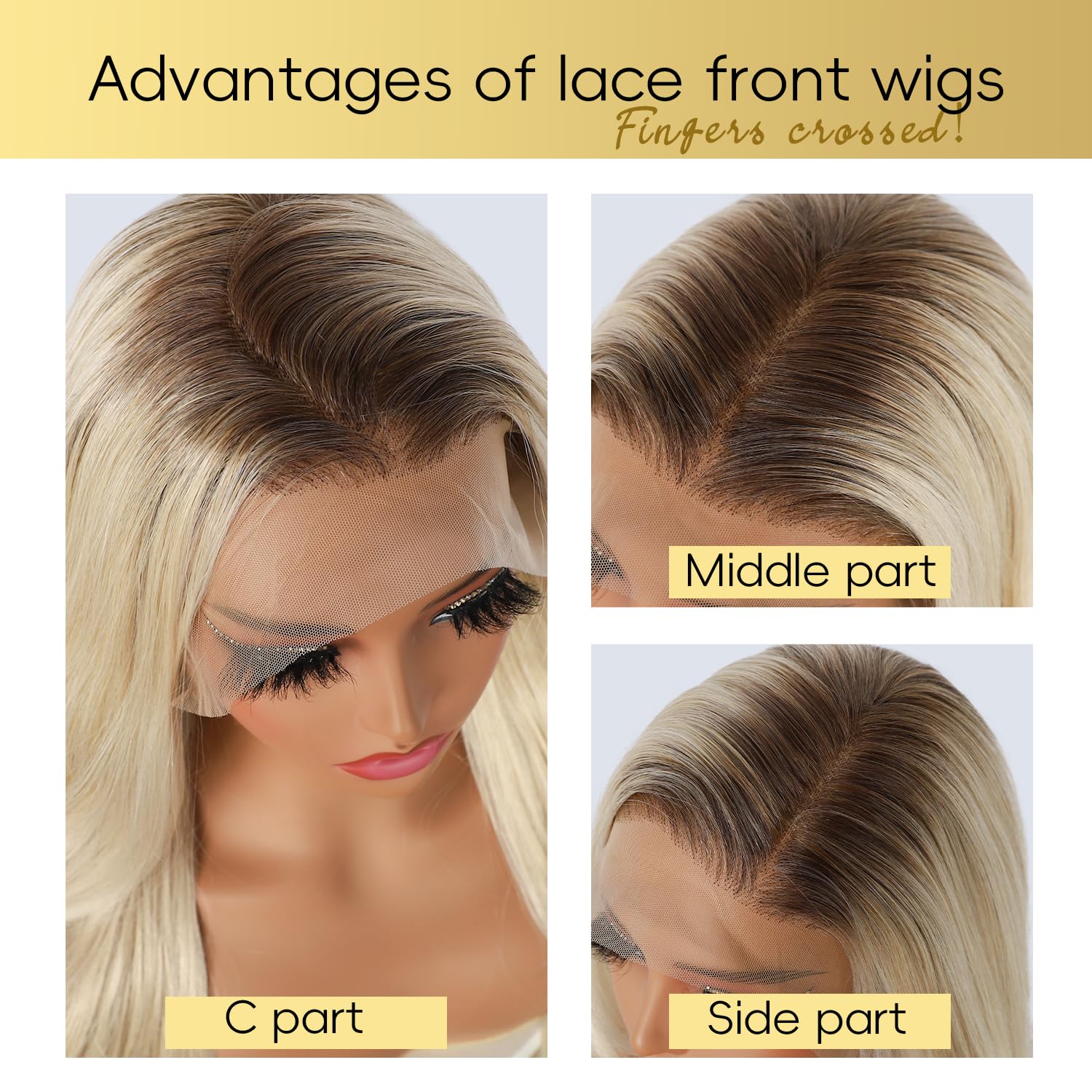 SOMIARIK Ombre Blonde Lace Front Wig 13x4 Synthetic Body Wave Lace Front Wigs Pre Plucked with Baby Hair 150% Density Party Date Daily Wear Natural Looking 26 inch - Image 3