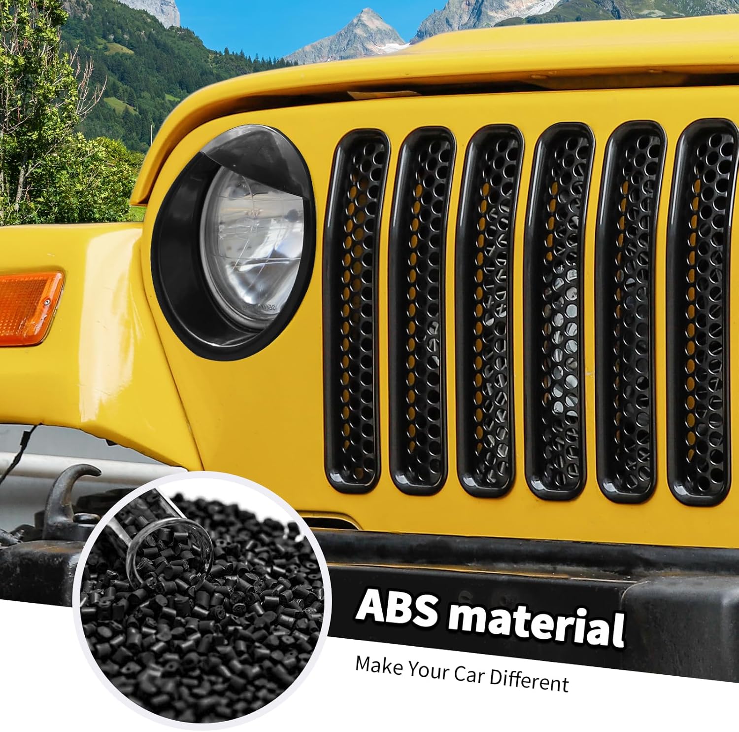 Jimen Fit for Jeep Wrangler TJ 1997-2006, Front Mesh Grille Inserts & Headlight Bezels Cover Trim