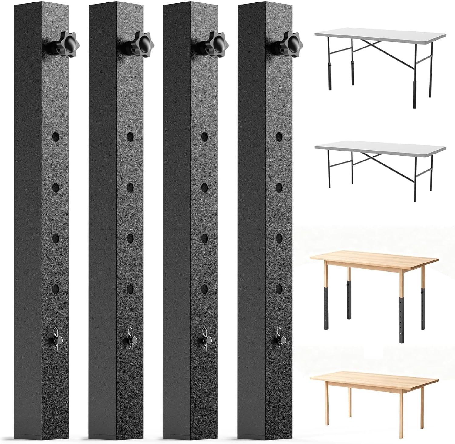4-Pack Adjustable Folding Table Legs Extension, Heavy-Duty Steel Square Furniture Risers with 5-Levels Height Settings (4" to 12"), Anti-Wobble & Non-Slip Table Leg Extenders