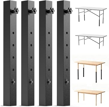 4-Pack Adjustable Folding Table Legs Extension, Heavy-Duty Steel Square Furniture Risers with 5-Levels Height Settings 4" to 12", Anti-Wobble & Non-Slip Table Leg Extenders