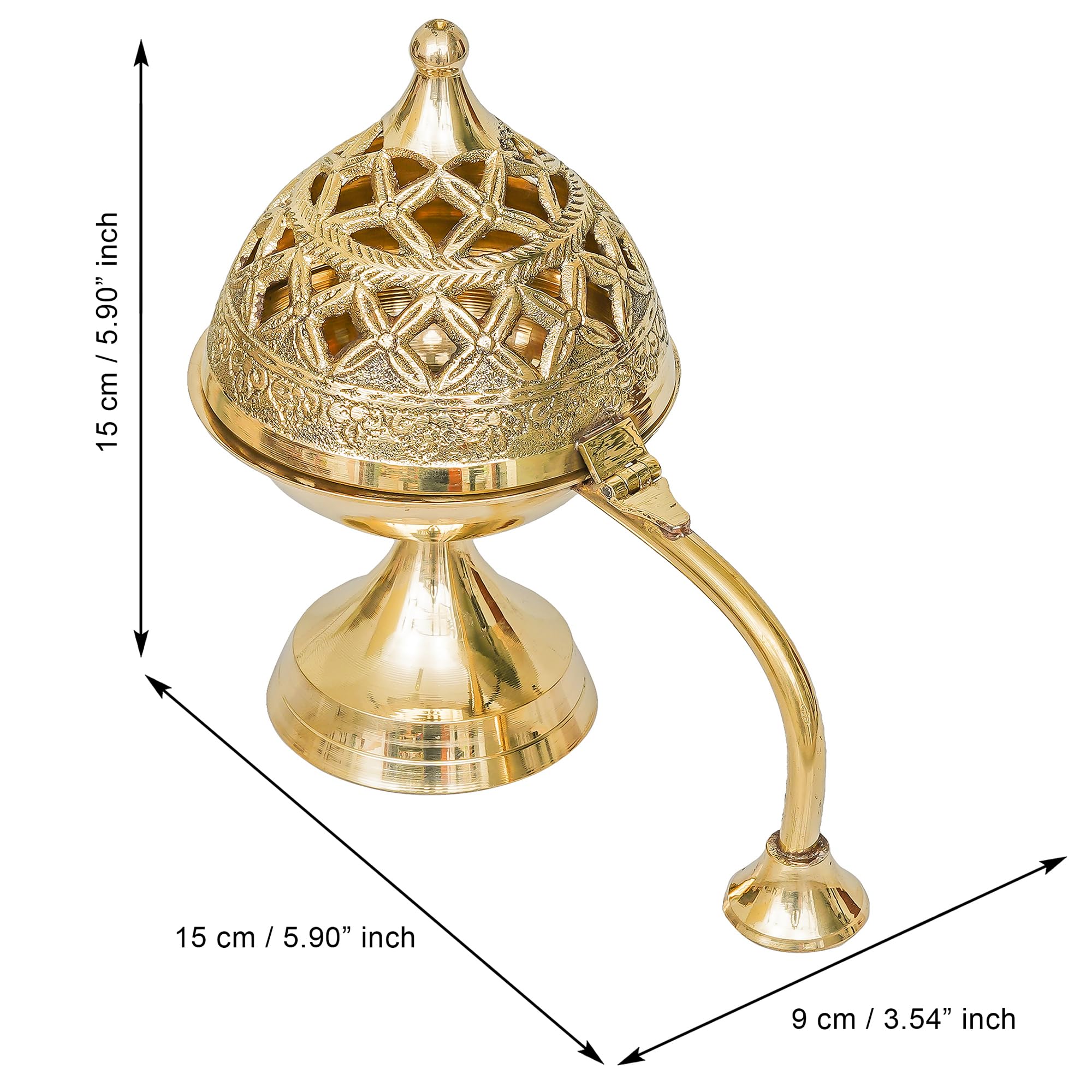 Webelkart Antique Brass Gold Dhoop Dani, Sambrani Holder |Loban Dani |Aarti Brass Dani/Dhoop Dani Burner for Home Decor|Dhoop Batti Stand with Handle (6" Inches) 1