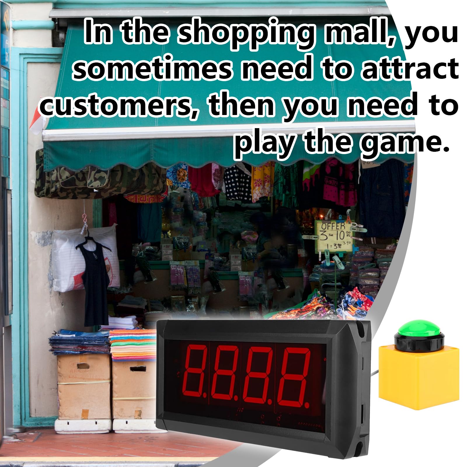 10S Temporizador de Juego LED, Temporizador de Cuenta Regresiva con Control Remoto, Área Visible de 20m CA 100-240V para Tienda, Supermercado, Centro Comercial