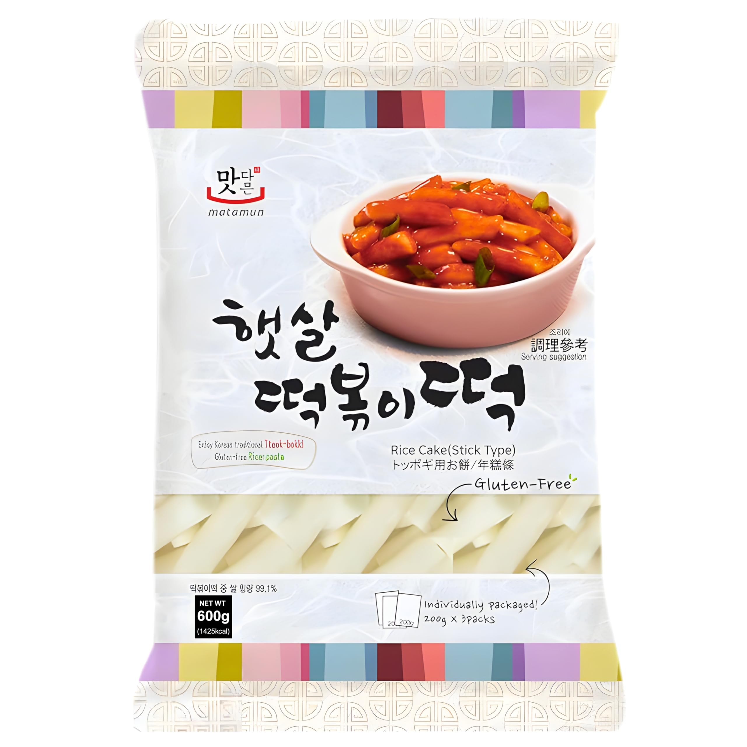 Tteokbokki Topokki - Rice Cake Pasta gruesa de arroz - Coreano Tradicional - Pasteles de Arroz en Bastones - Sin Gluten - Pack Laborawi (600g)