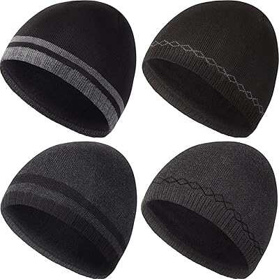 SATINIOR Men Winter Beanie Hat Warm Knitted Cuffed Hat Ski Skull Cap Fleece Lined Beanie (4, Black, Dark Gray)