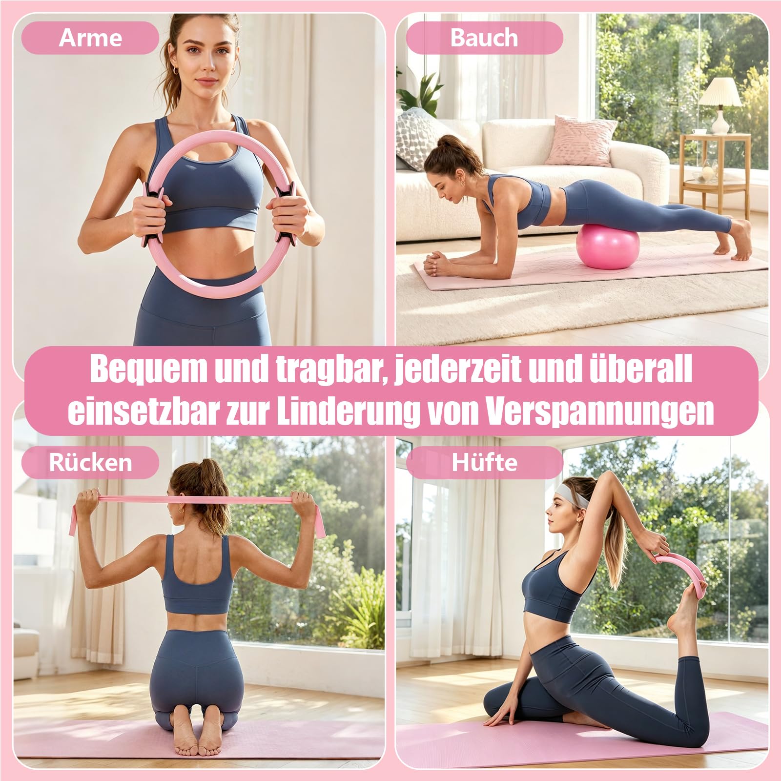 Pilates Set, Pilates Ring Zubehör Set 13 Stück mit 13" Ring, 10" Ball,Fitnessbänder & Zubehör,Pilates Socken und Tragbarer Tasche,Home Pilates Essential Kit für Frauen,Yoga Set,Pilates Set für Zuhause