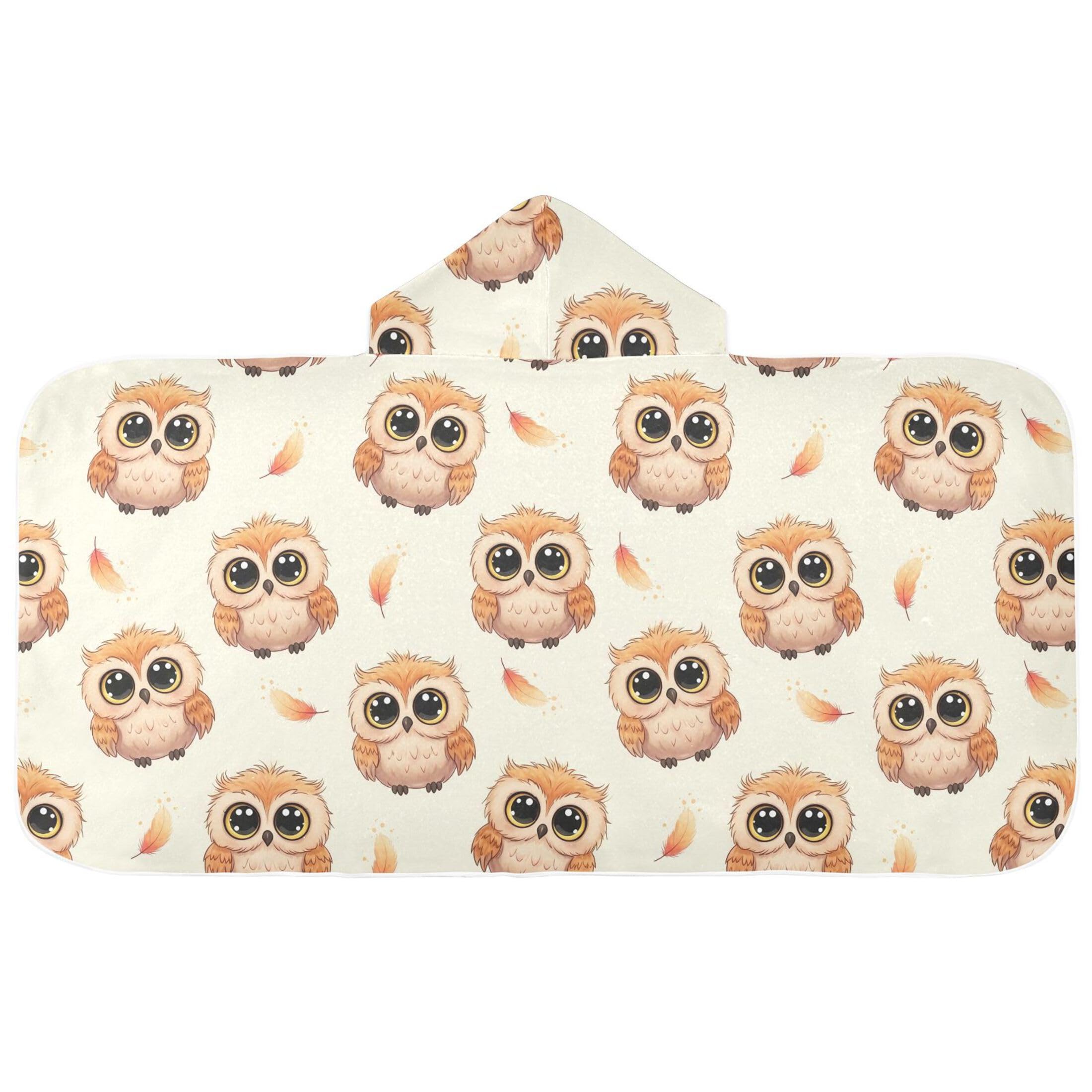 Fuauuyl Cartoon Owls Hooded Baby Bath Towel Soft & Breathable Towel for Newborns Infants Toddlers, Nursery Essential