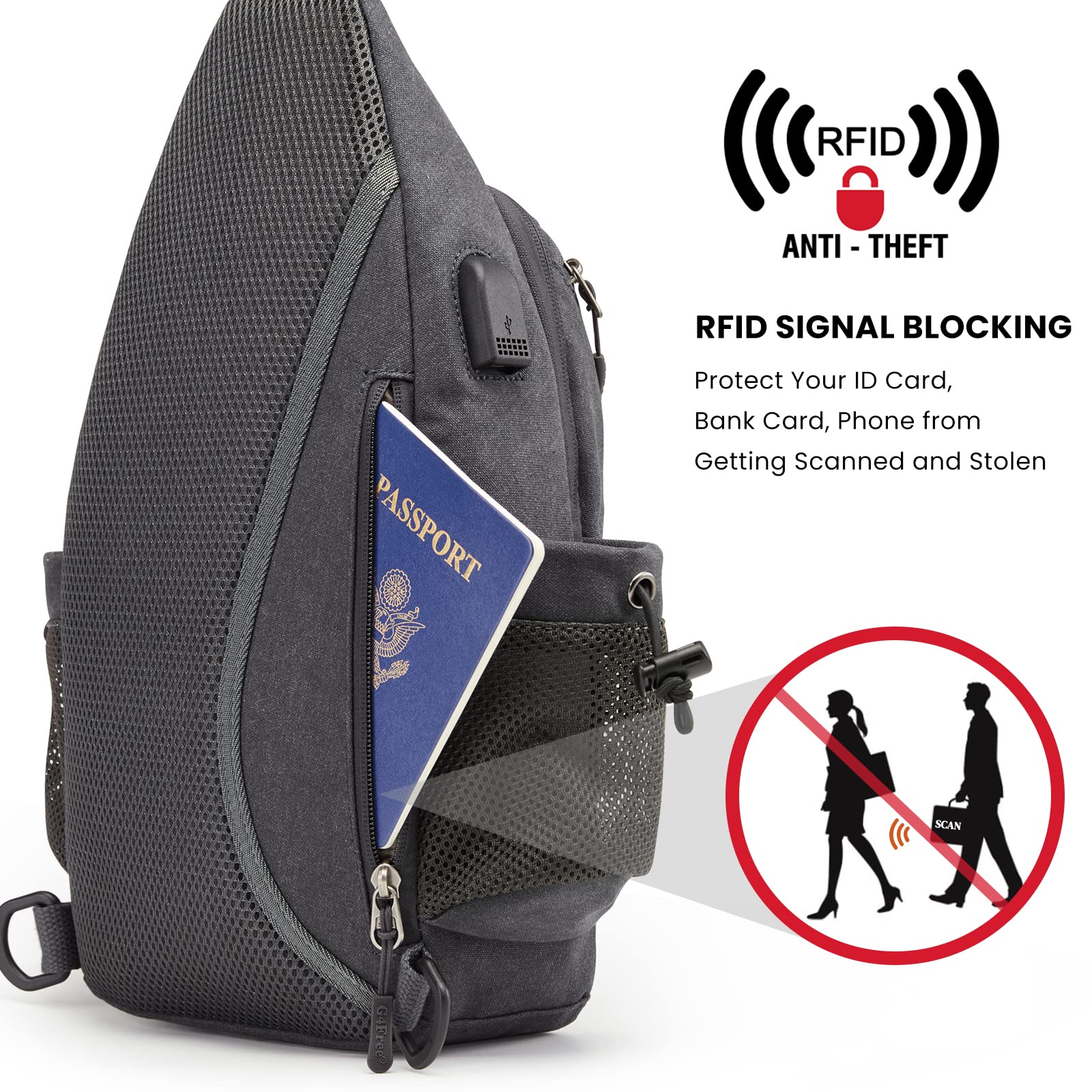 G4Free Borsa a tracolla RFID zaino a tracolla in tela zaino impermeabile per uomo donna