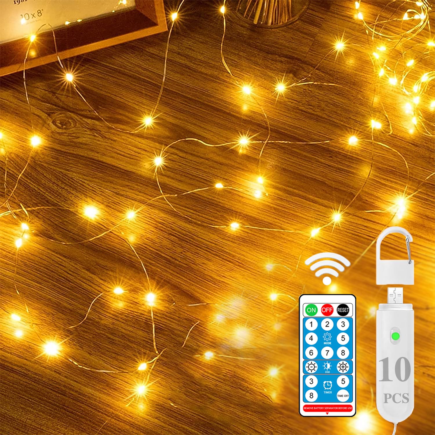 10 Pack Rechargeable Fairy Light with Remote & Timer, 10M Reusable Charging String Light Copper Wire Light for Indoor Outdoor Lighting, DIY Crafts Wedding Table Centerpieces Party Bedroom Christmas