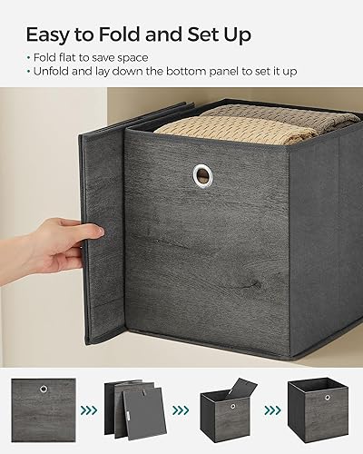 Miniatura 4 de SONGMICS Cubos de almacenamiento, juego de 6 contenedores de almacenamiento con asas, cajas de almacenamiento plegables de tela Oxford y tela no