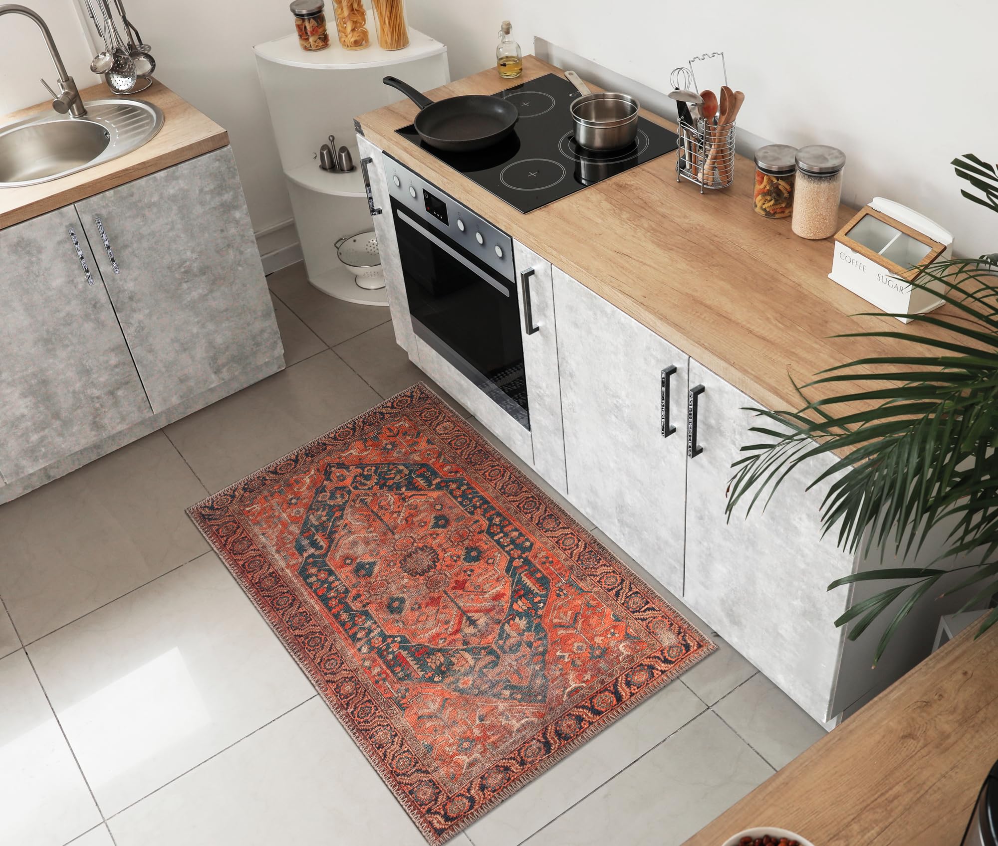 Keen Home Design 2x3 Rug - Machine Washable Entry Rug with Non-Slip Backing, Ideal for Enteryway, Kitchen, Bathroom, Laundry Room - Vintage, Easy