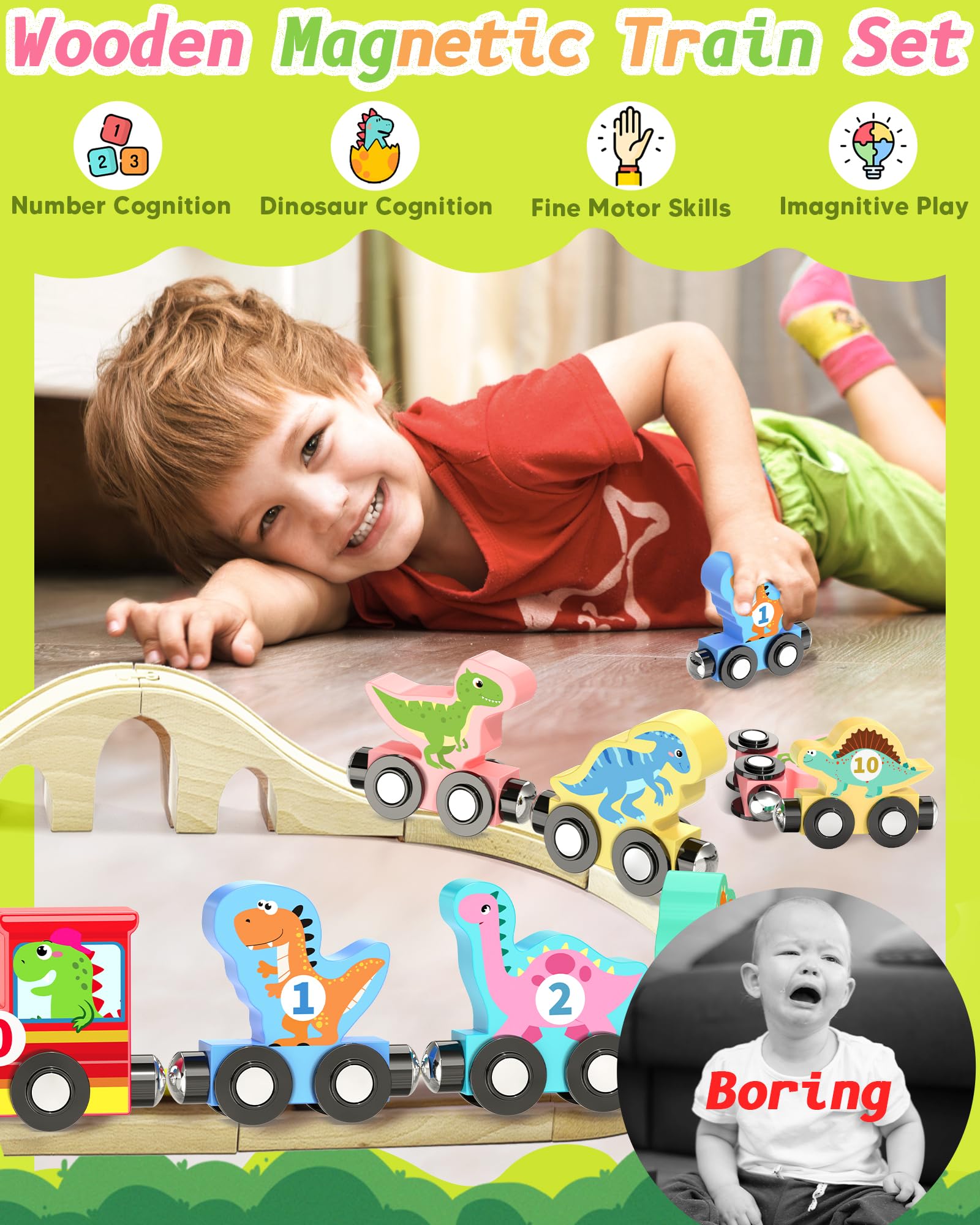 Magnetic Dinosaur Train Set - Toddler Toys -2 Magnetic Dinosaur Train Set - Toddler Toys -2