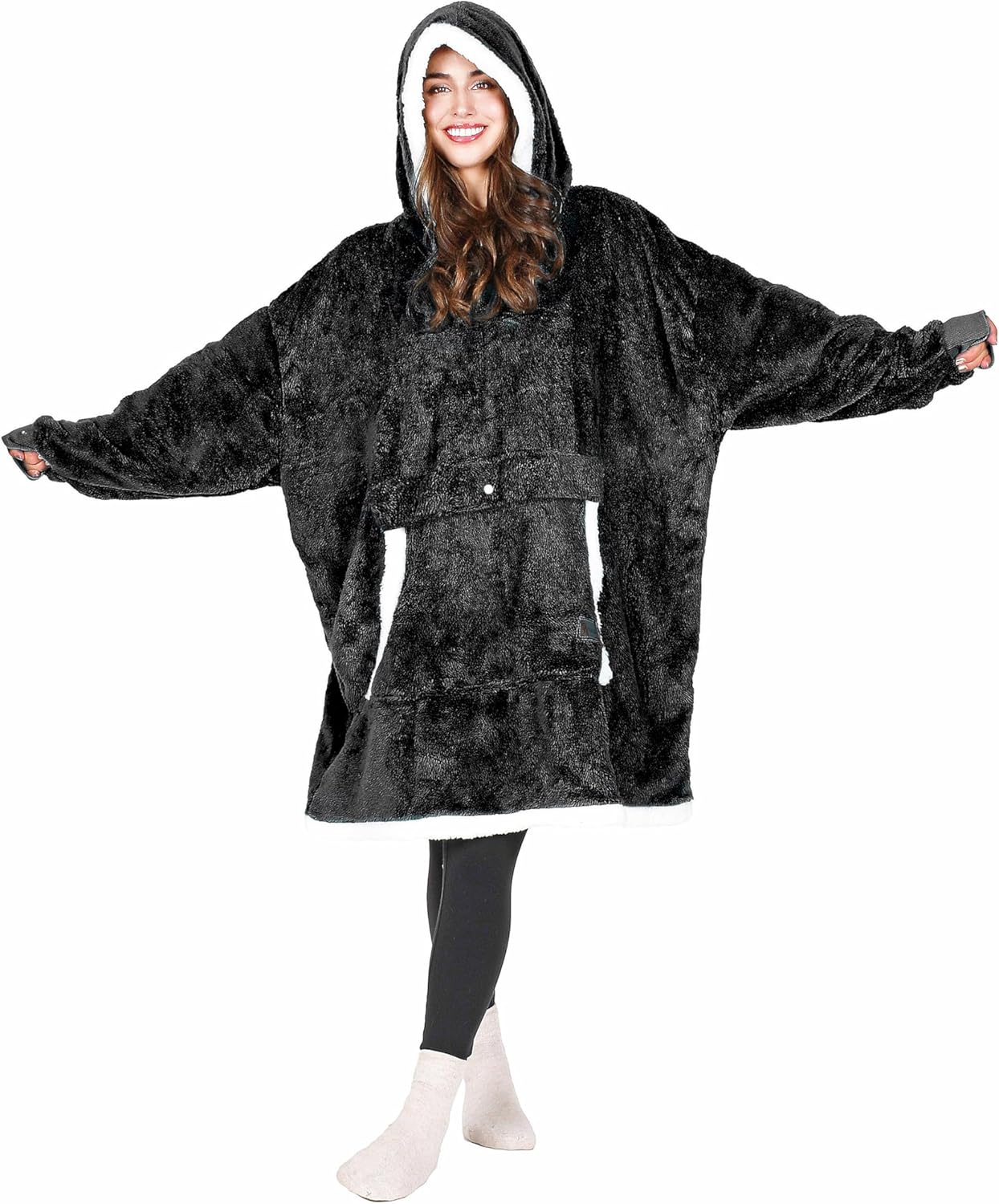 Tirrinia Oversized Blanket Hoodie, Wearable Fluffy Sherpa Blanket, Lightweight Cozy Sweatshirt Blanket Gift for Adult Women Men