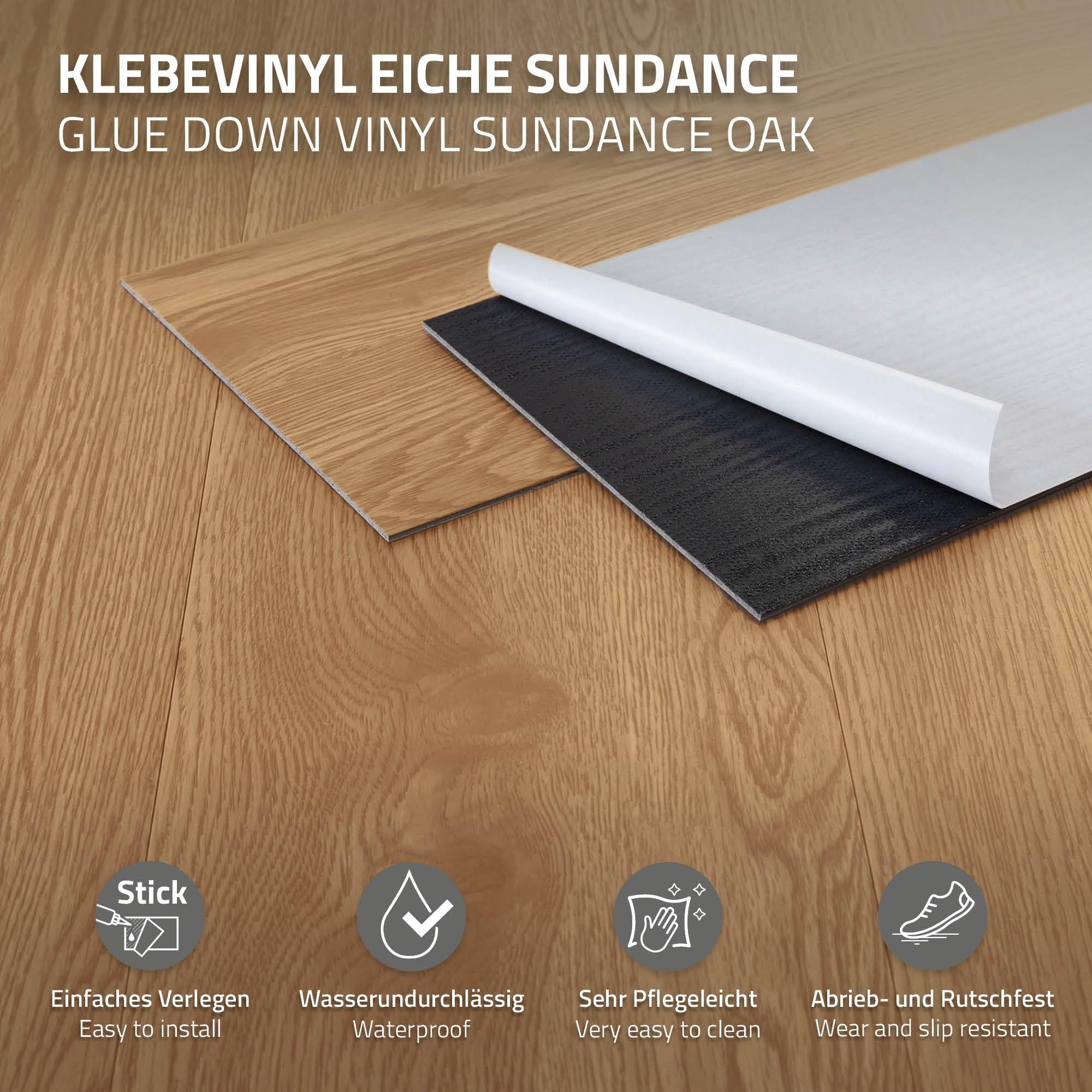 ML-Design Podloga Deluxe PVC, samoprzylepne deski winylowe, podloga winylowa, 91,5 cm x 15,3 cm x 2 mm, grubosc 2 mm, 2,23 m² / 16 desek, dab Sundance, wyglad drewna