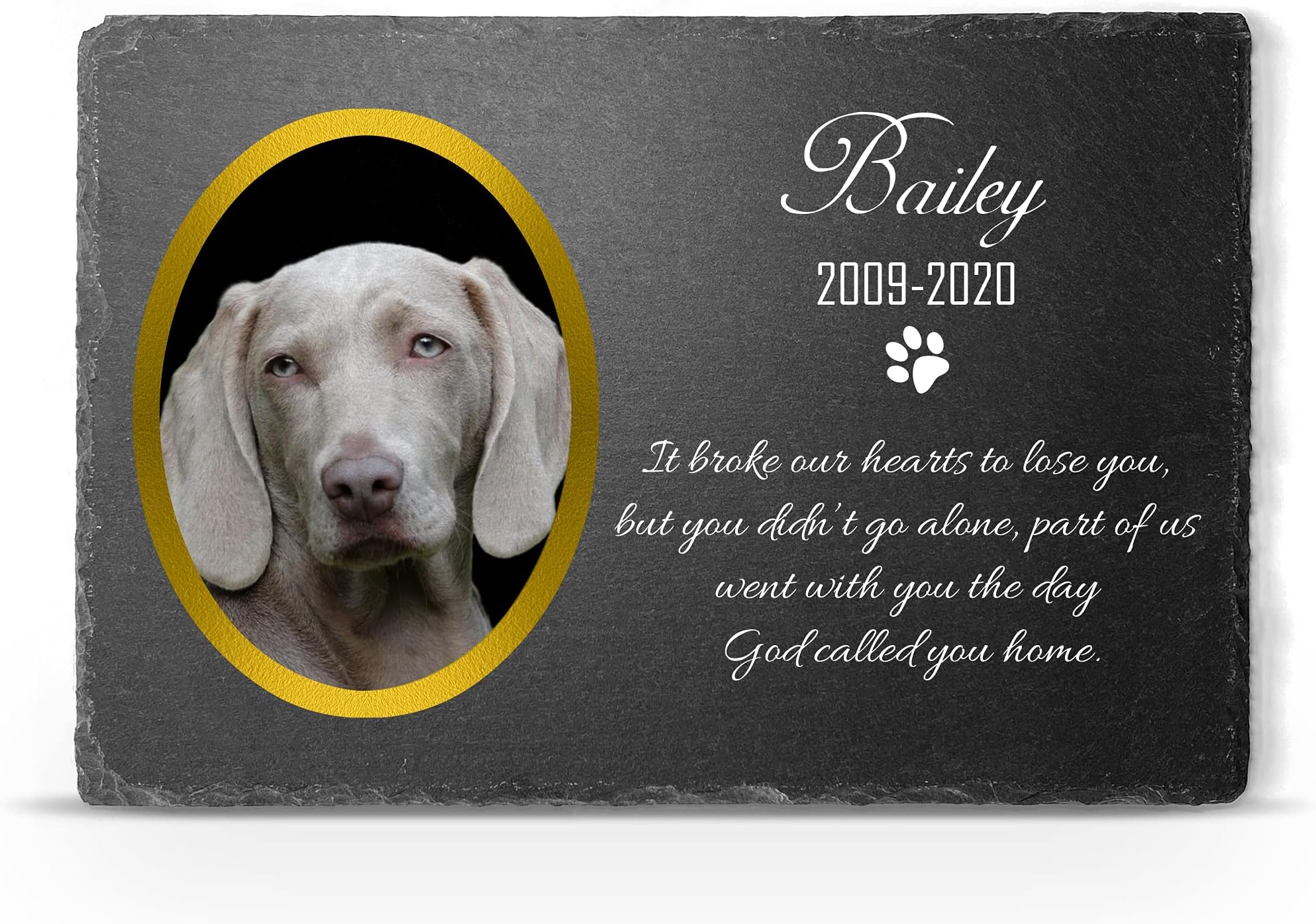 TULLUN Personalised Memorial Plaque For Pet Cat Dog Slate Stone Frame Paw Grave Marker - Size | 7.8" x 11.8" or 200 x 300 mm | - Name and Oval Photo